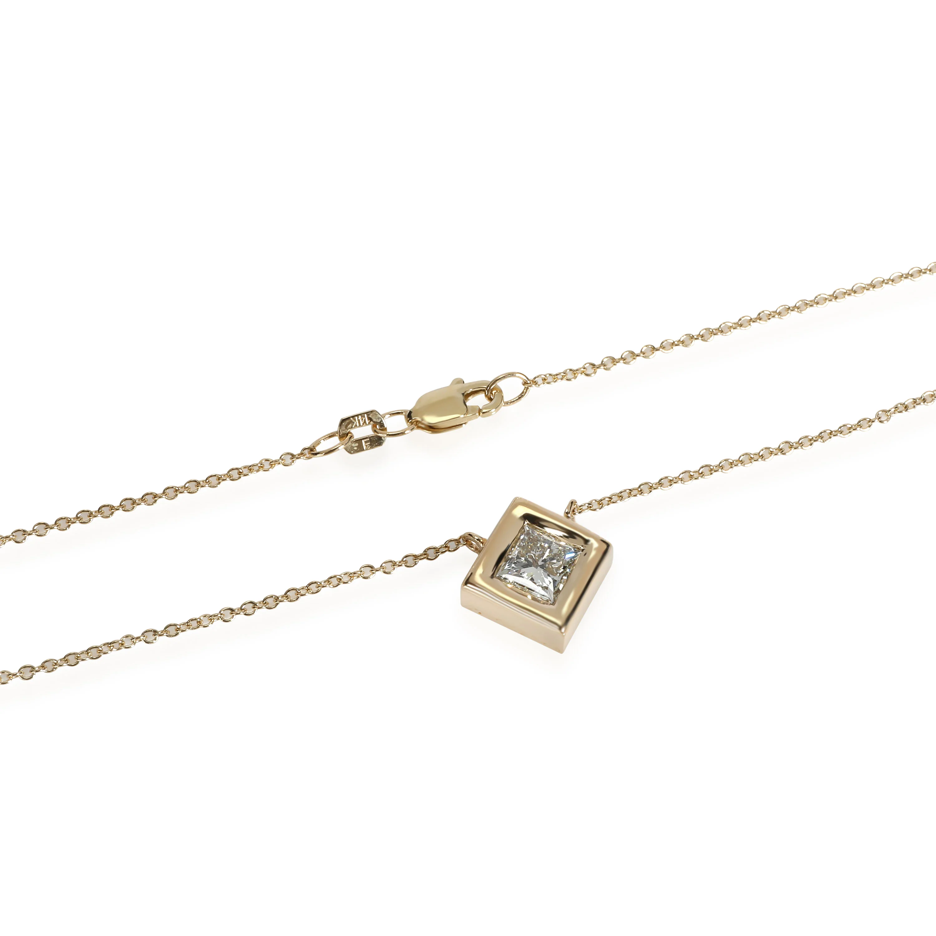 GIA Certified Bezel Set Princess Cut Pendant in 14K Yellow Gold (0.90 ct K/SI2) - Image 4