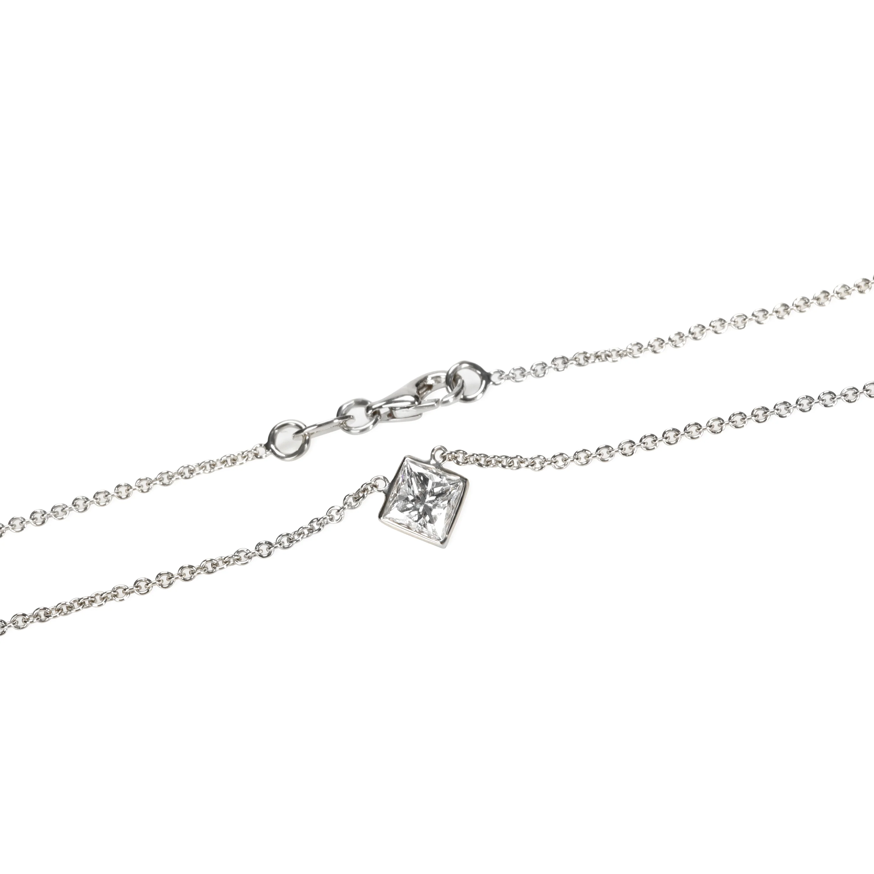 14K White Gold 0.72 Ct H/VVS2 Princess Cut Handmade Wire Bezel Set Pendant - Image 3