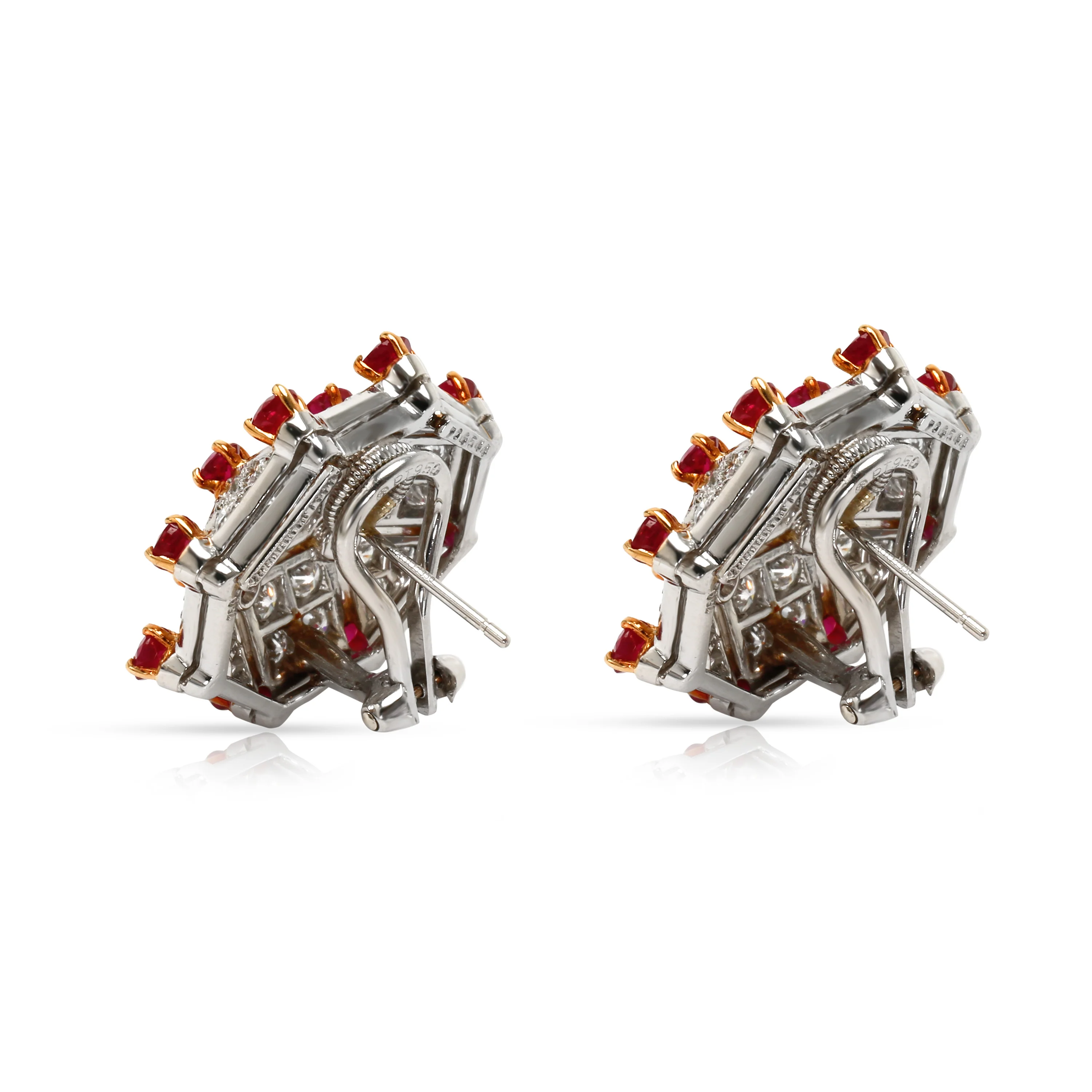 Tiffany & Co. Estate Diamond/Ruby Trellis Earrings, 18KY Gold/Platinum 3.19 Ctw - Image 2