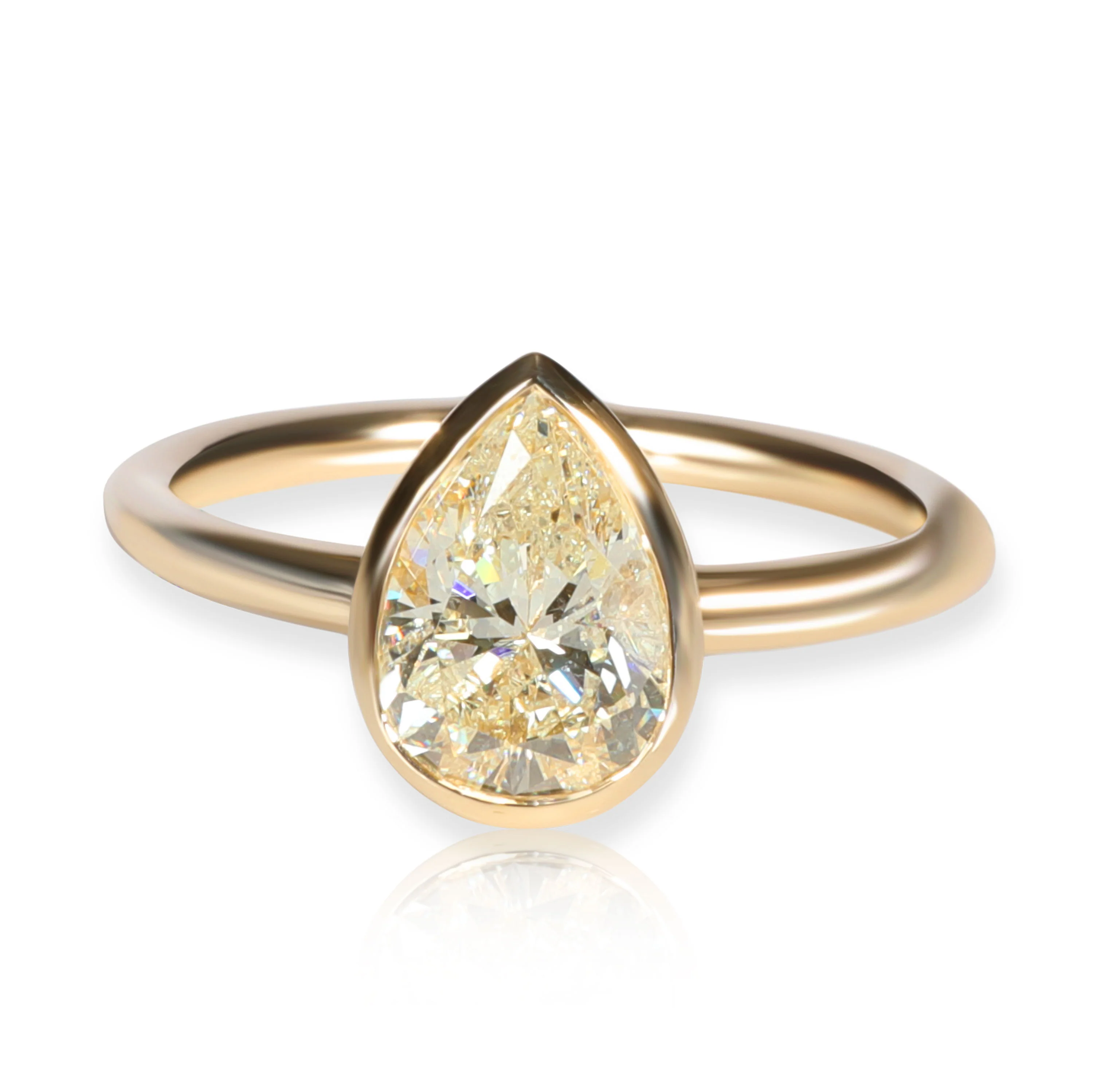GIA Certified Bezel Set Diamond Solitaire Ring in 14K Yellow Gold L I2 1.52 CTW