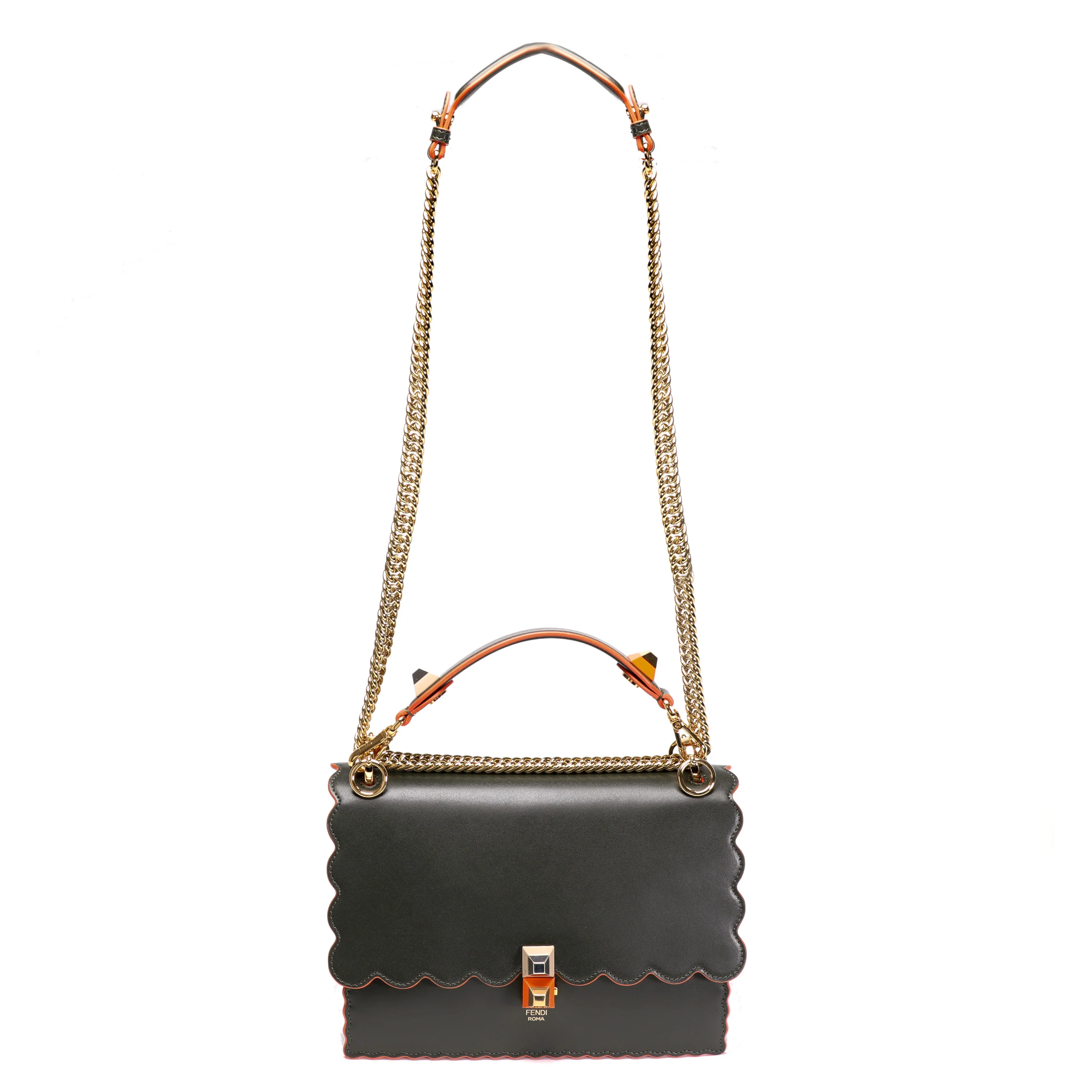 Verde Vitello Liberty Leather Studded Kan I Medium Shoulder Bag - Image 8