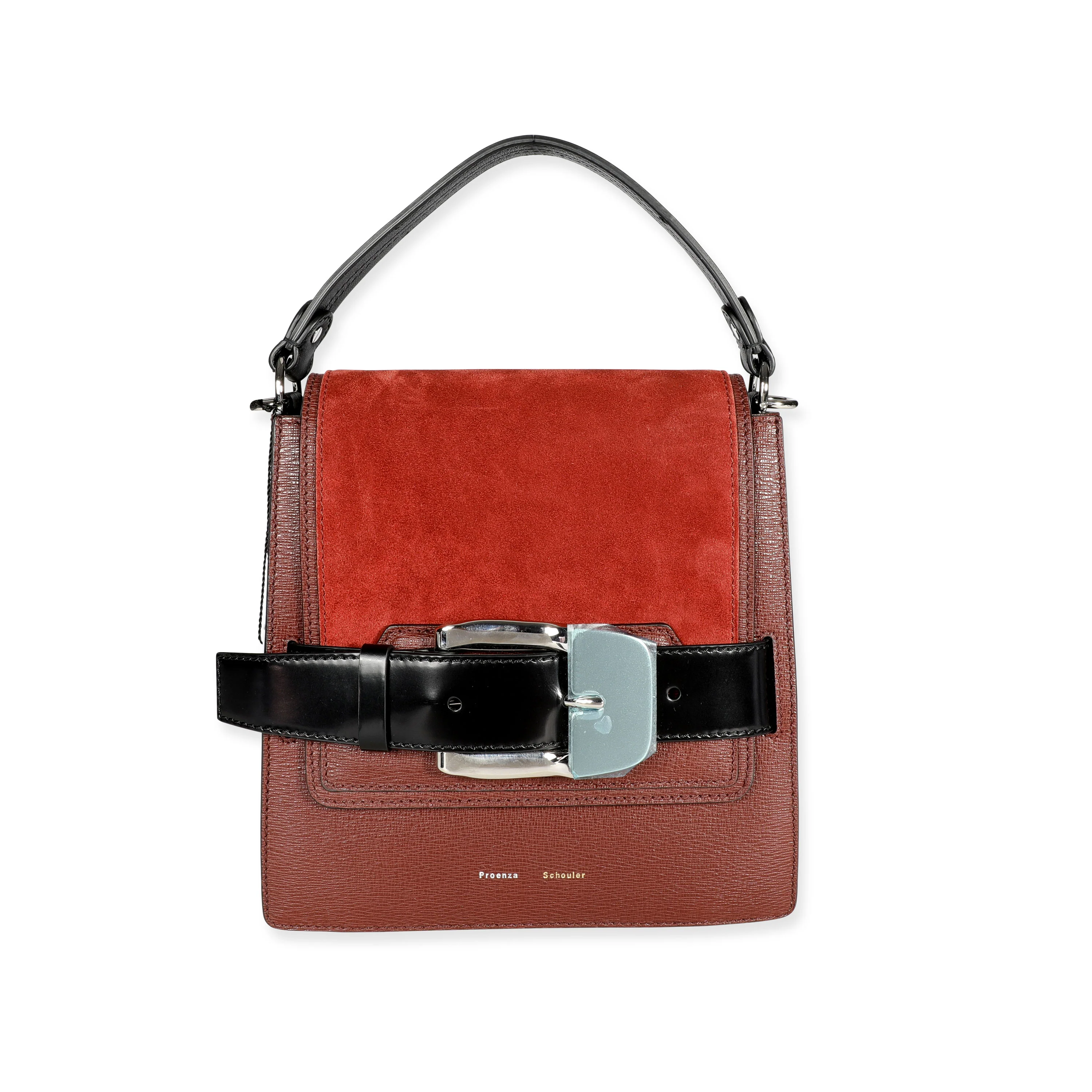 Russet Calfskin & Suede Buckle Trapeze Bag
