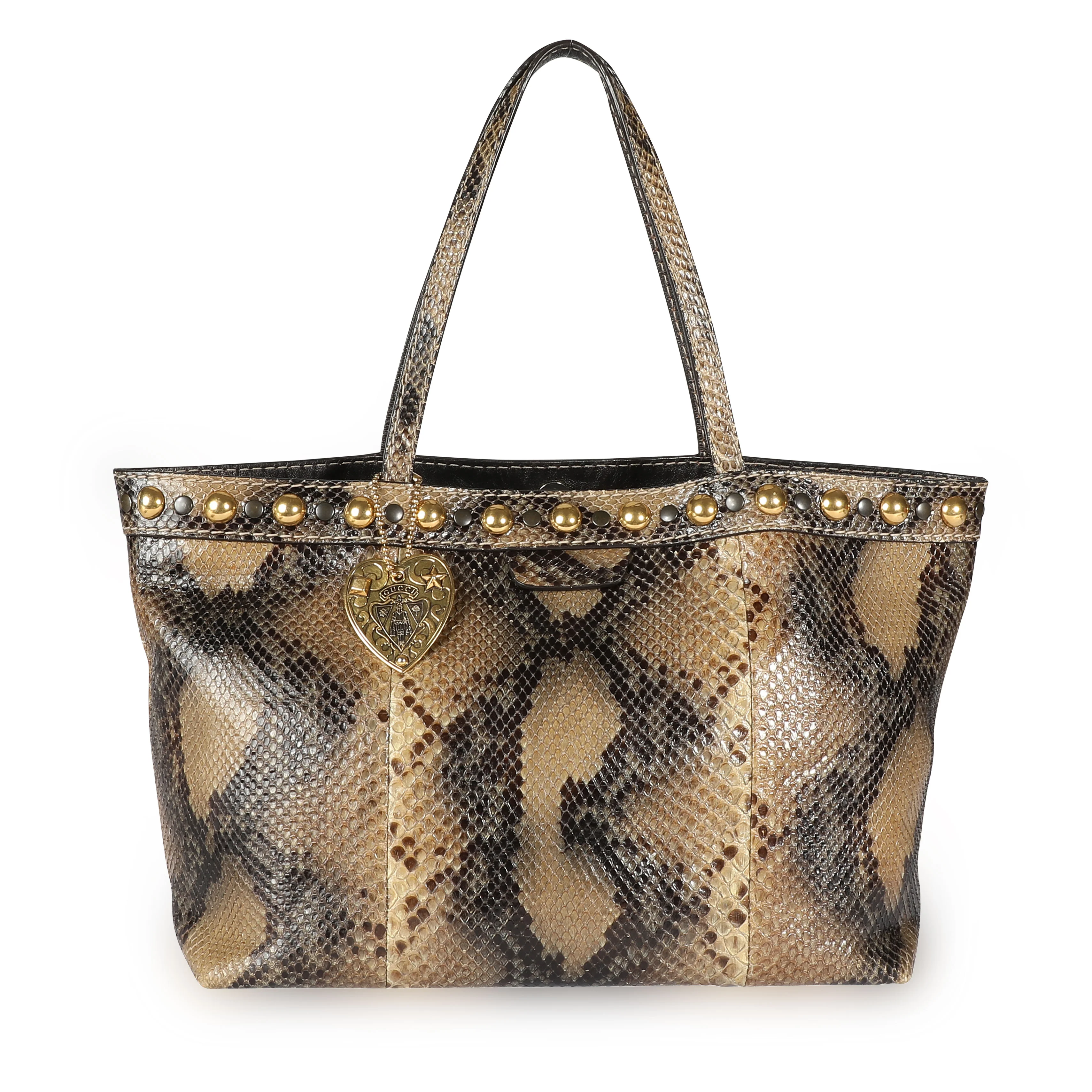 Gucci Brown Studded Python Babouska Tote