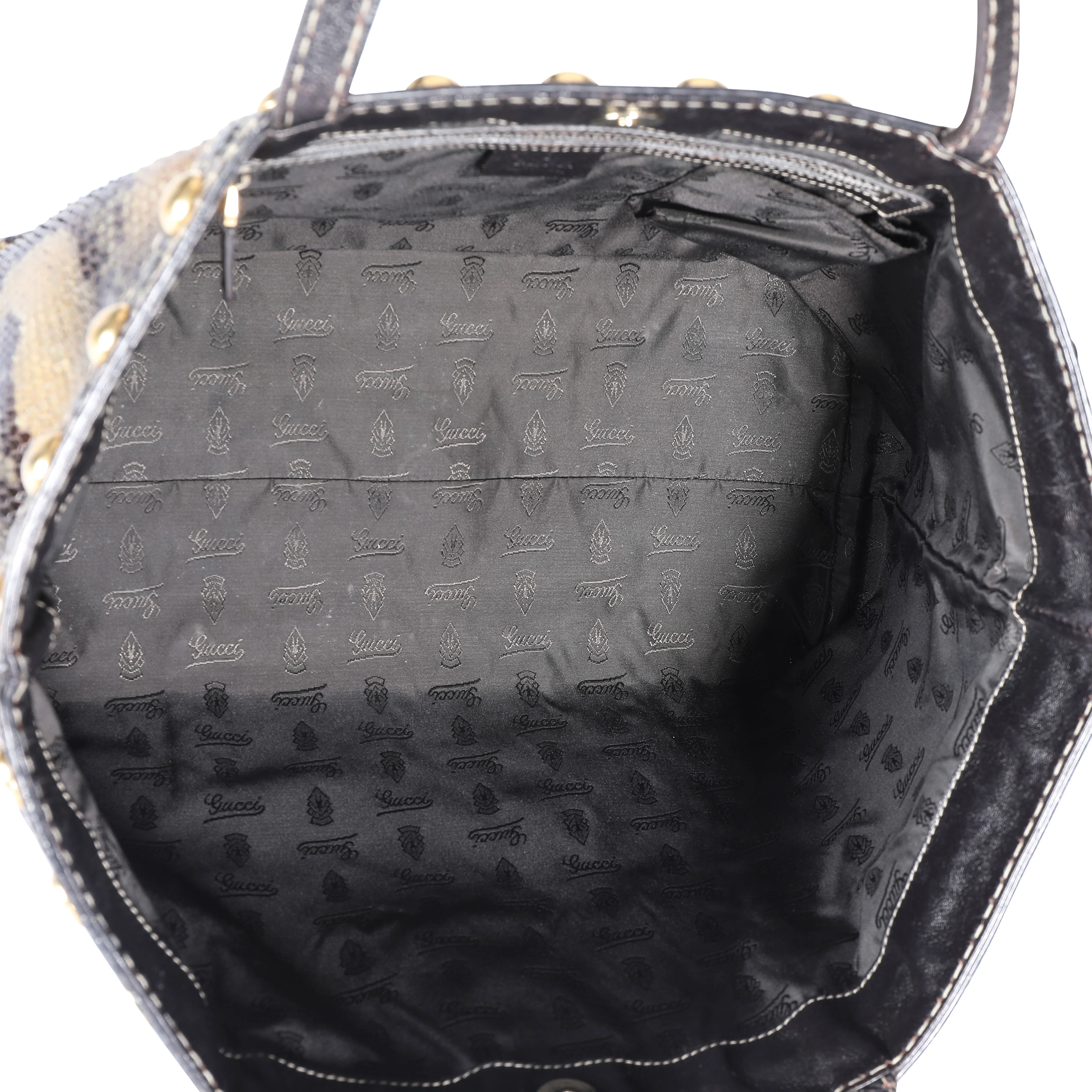 Gucci Brown Studded Python Babouska Tote - Image 7