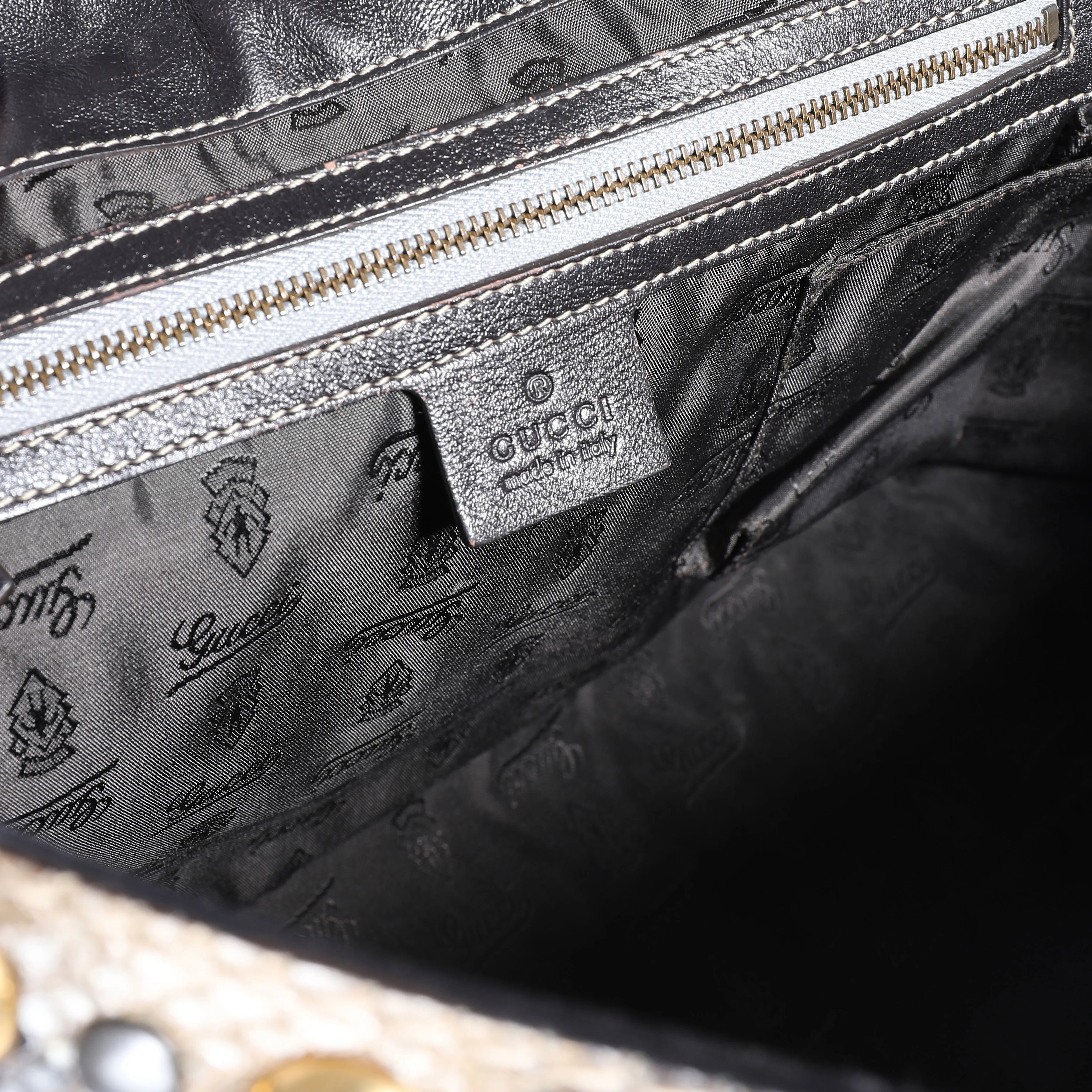 Gucci Brown Studded Python Babouska Tote - Image 8