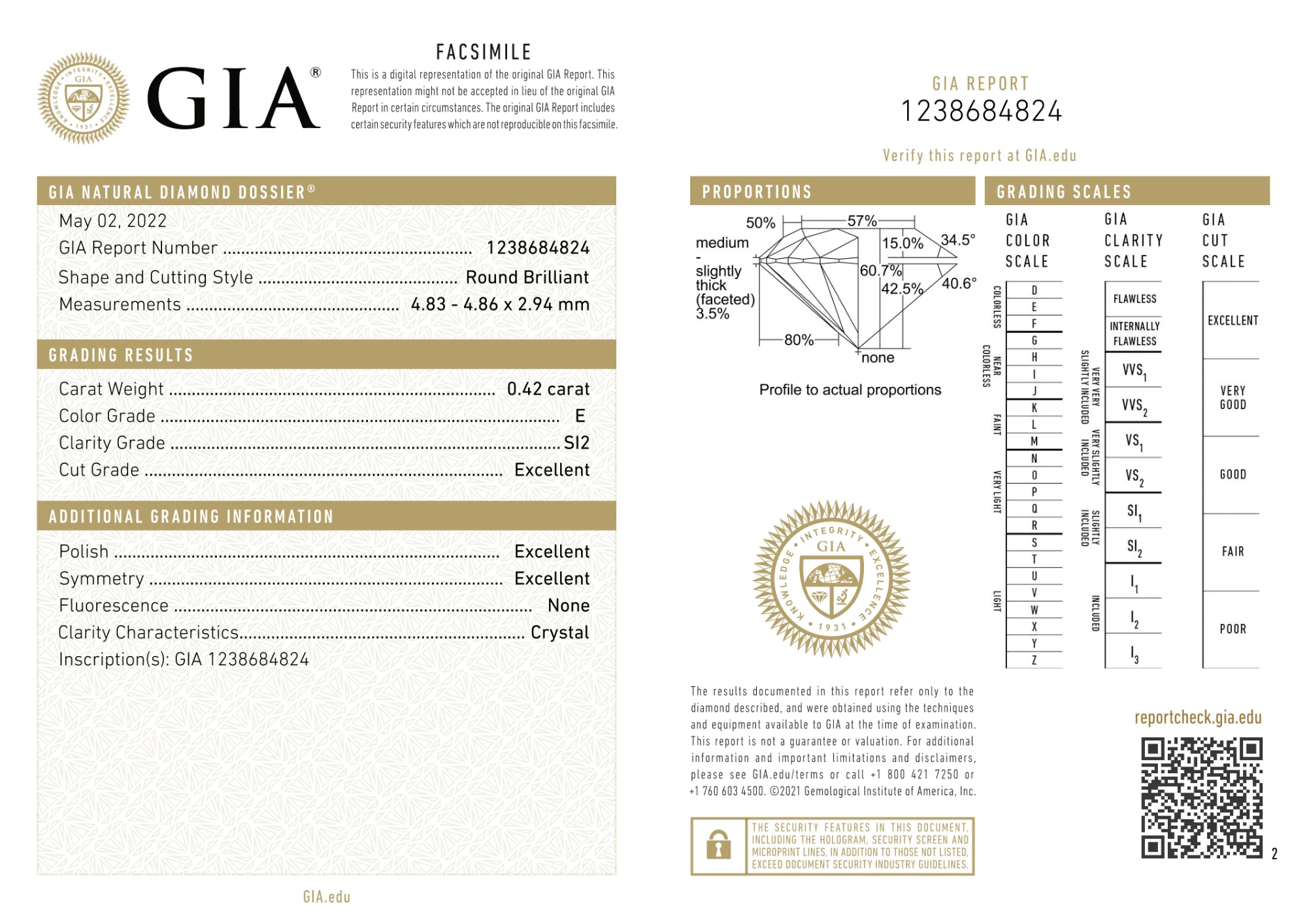 GIA Certified 0.42 Ct Round cut E SI2 Loose Diamond - Image 2