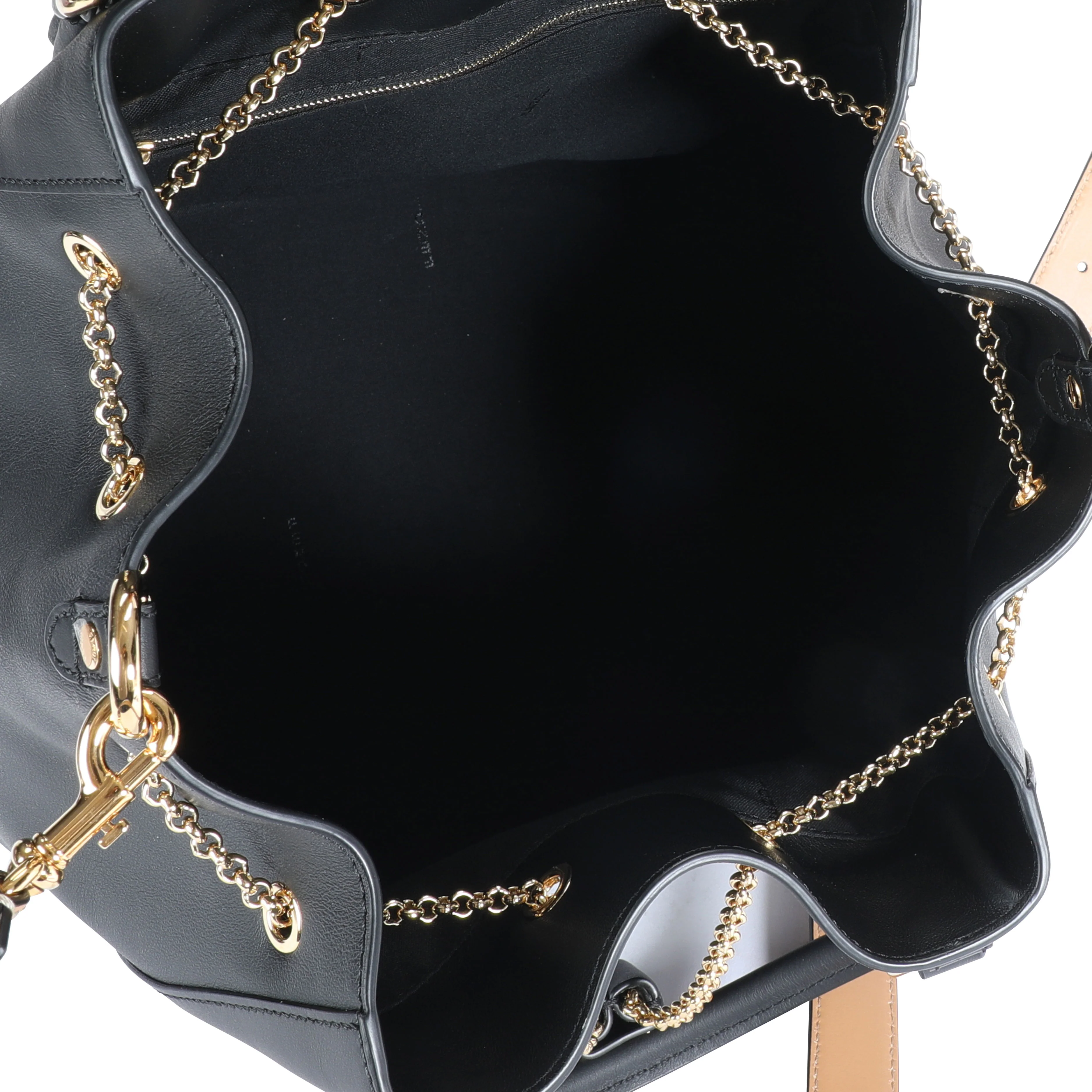 Black Vitello Leather Karligraphy Chain Bucket Bag - Image 7