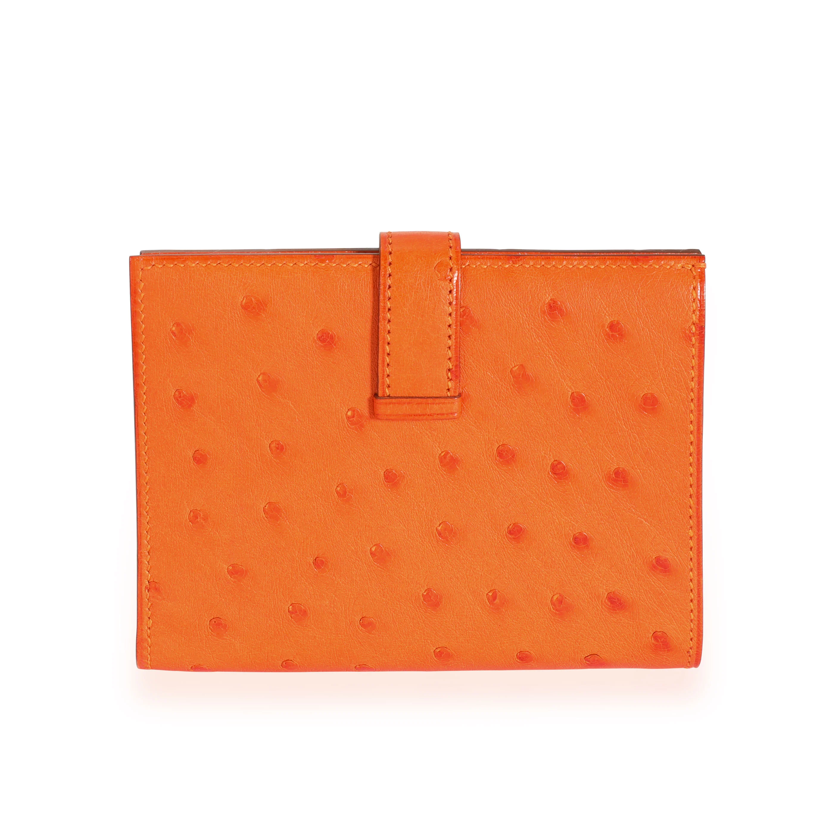 Hermès Tangerine Ostrich Compact Bearn Wallet PHW - Image 3