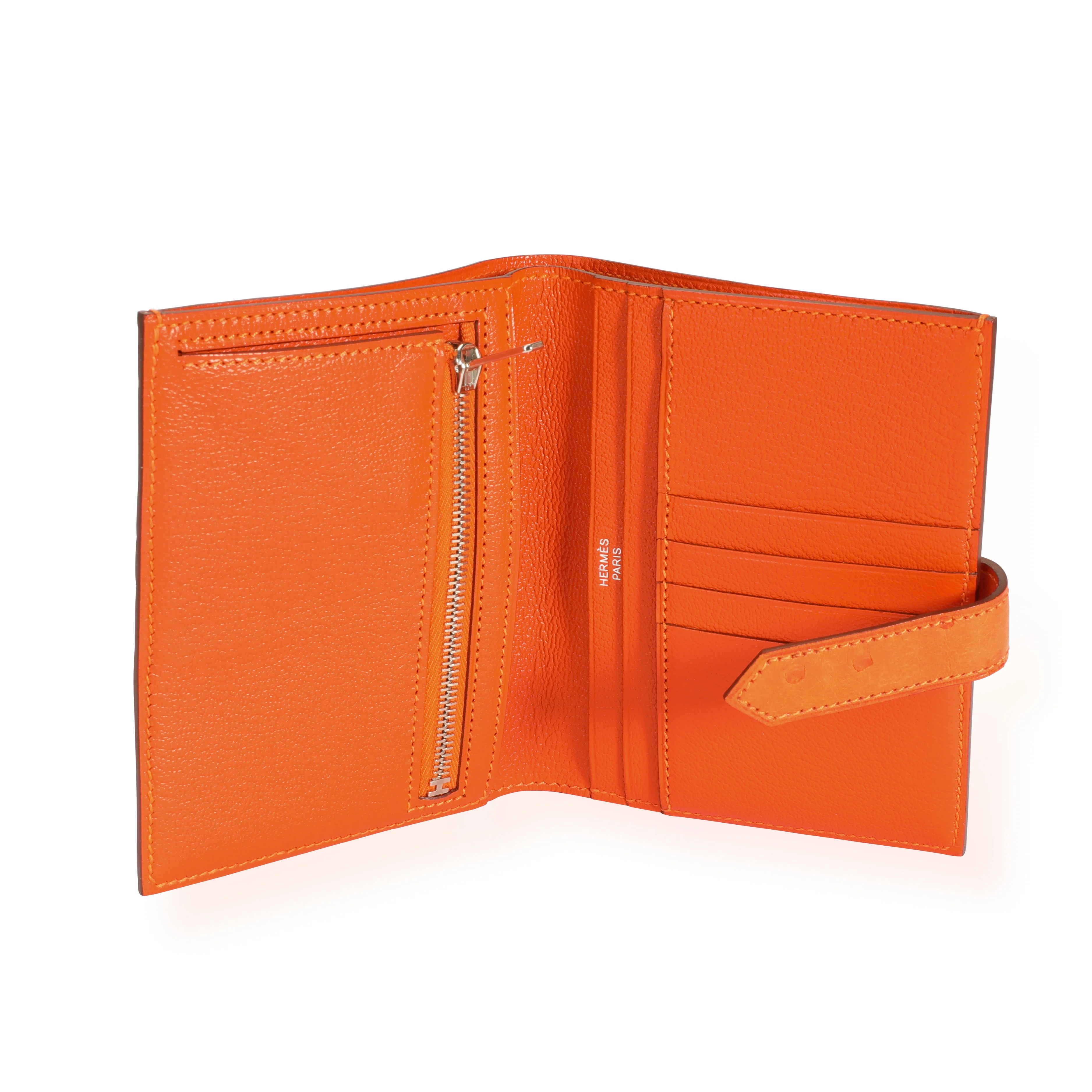 Hermès Tangerine Ostrich Compact Bearn Wallet PHW - Image 5