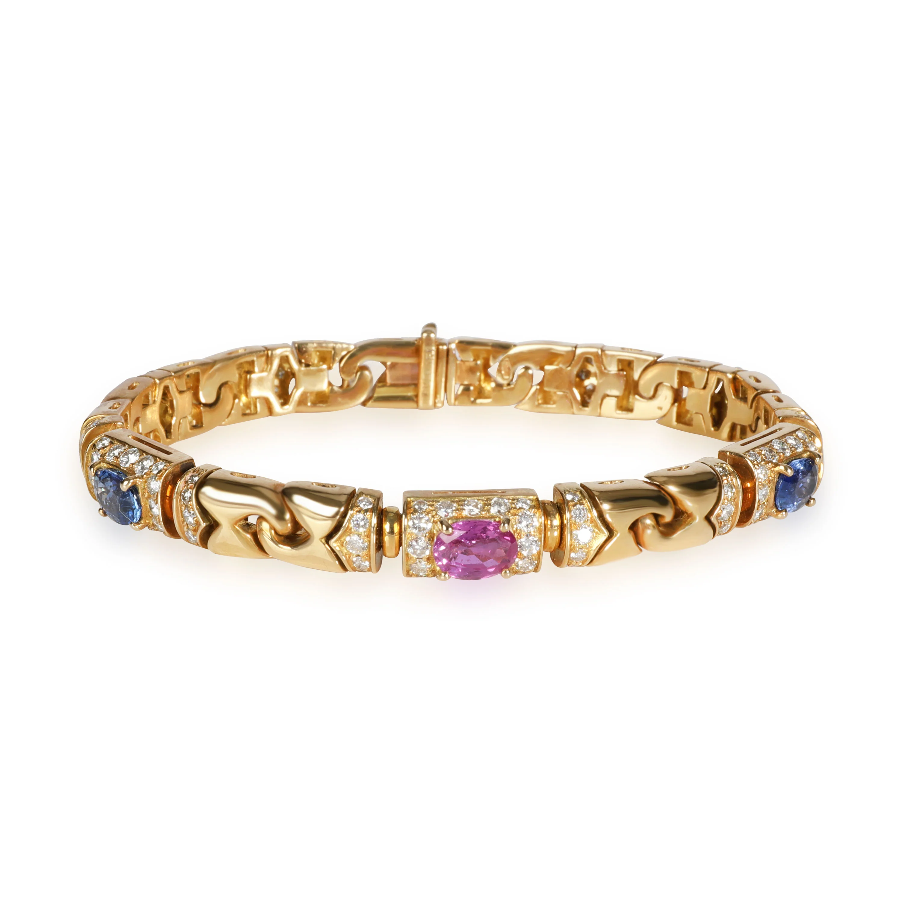 BVLGARI Prestige Diamond & 3 Oval Sapphires Bracelet in 18K Yellow Gold 3.38 Ctw