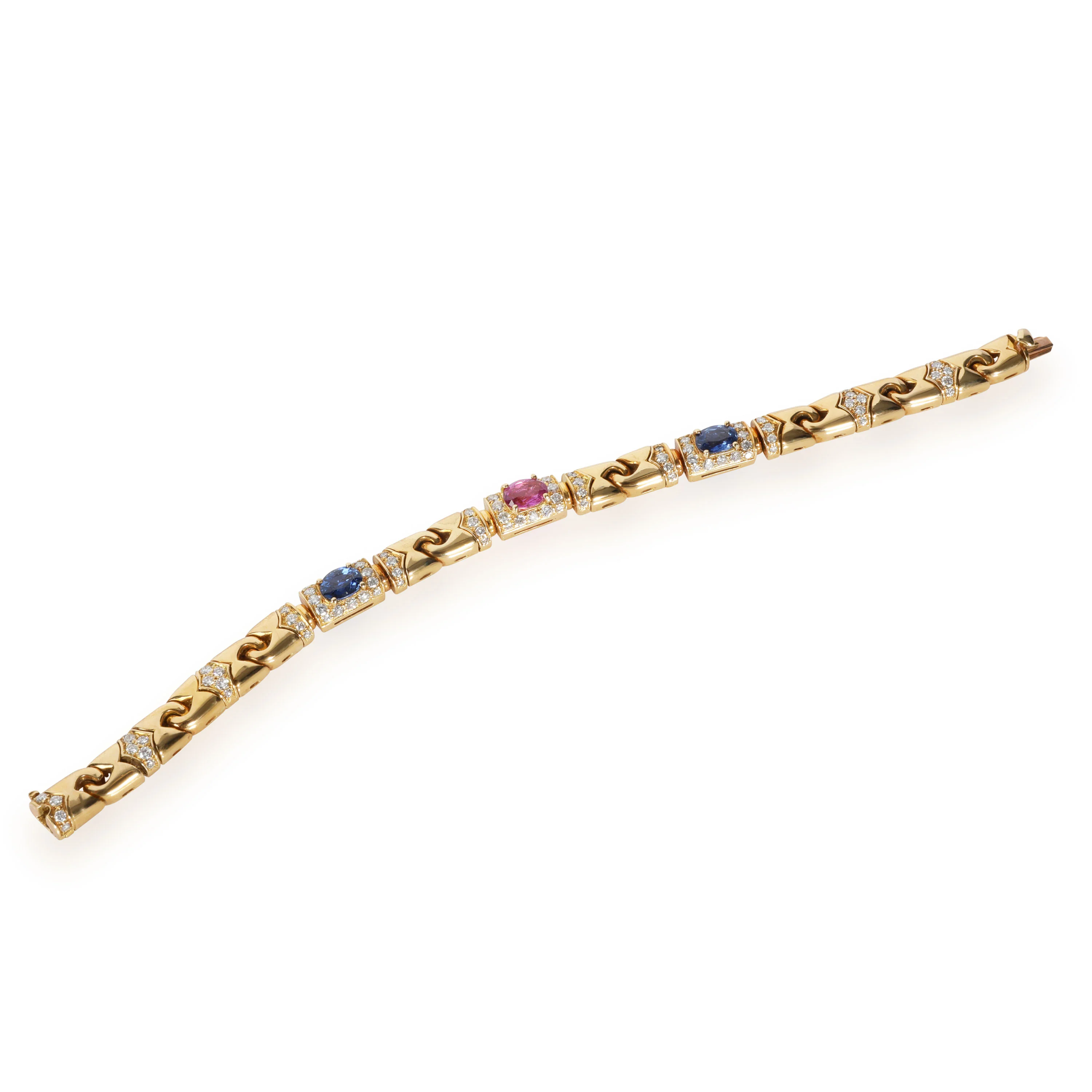 BVLGARI Prestige Diamond & 3 Oval Sapphires Bracelet in 18K Yellow Gold 3.38 Ctw - Image 2