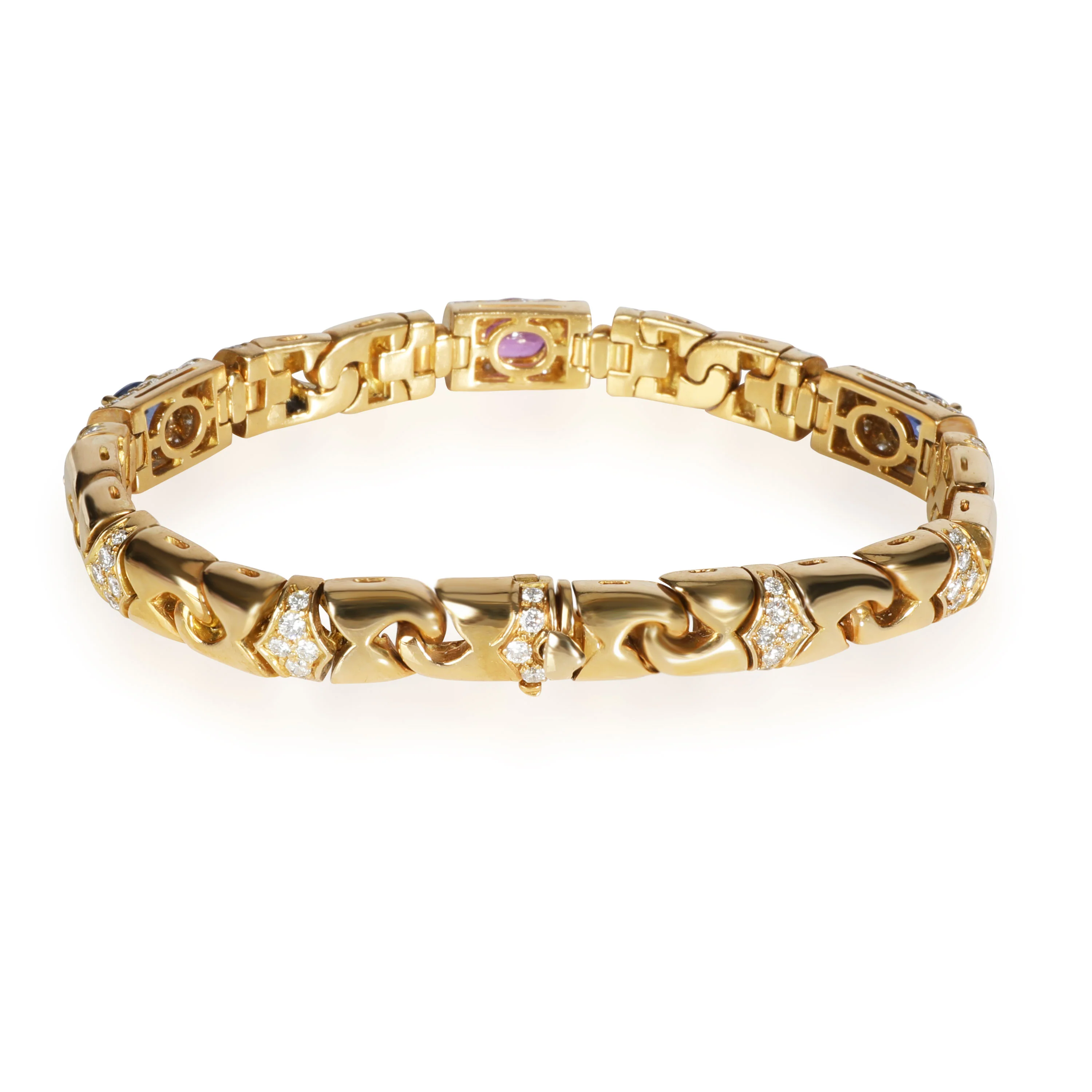 BVLGARI Prestige Diamond & 3 Oval Sapphires Bracelet in 18K Yellow Gold 3.38 Ctw - Image 3