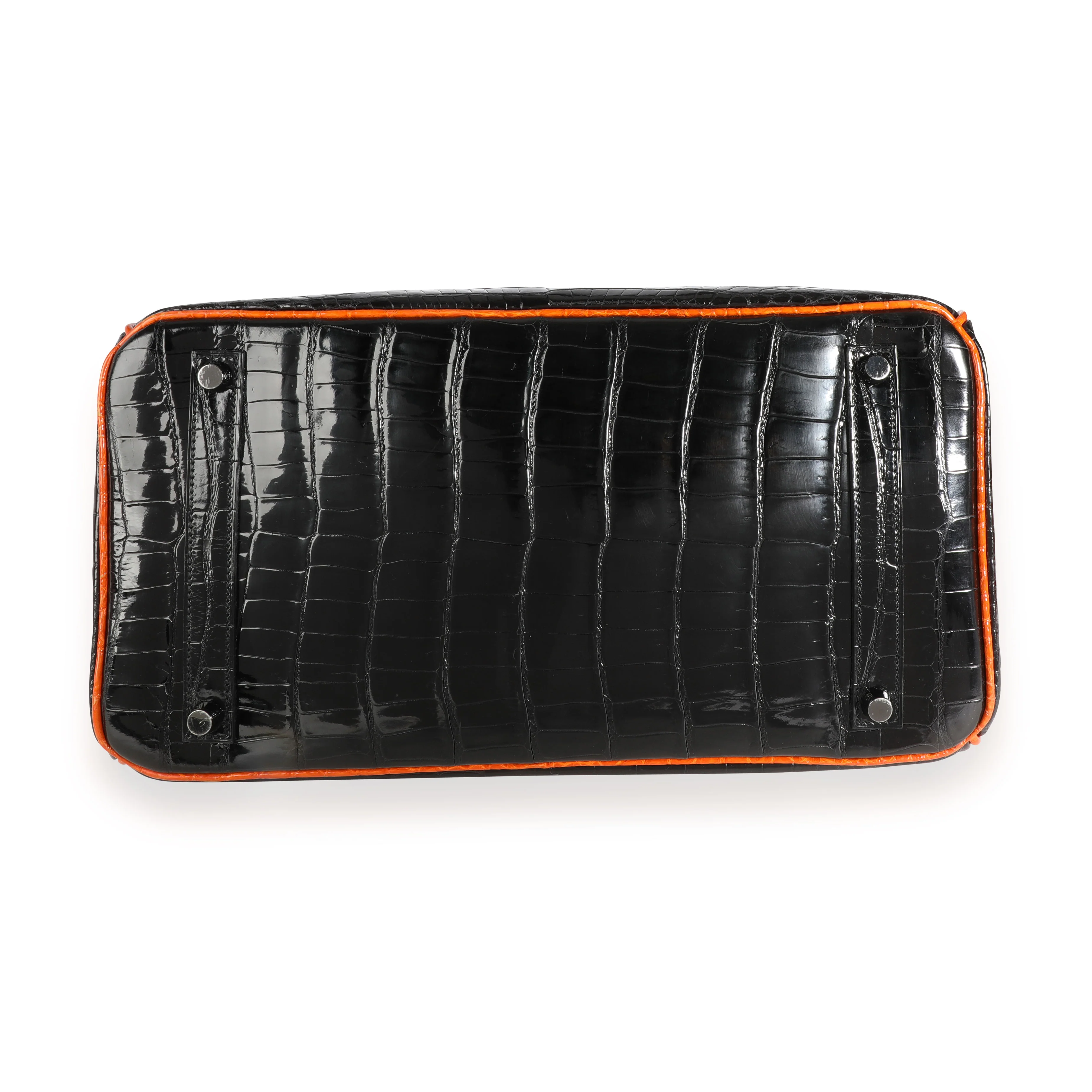Hermès Limited Edition Black & Orange Shiny Porosus Crocodile Birkin 35 PHW - Image 4