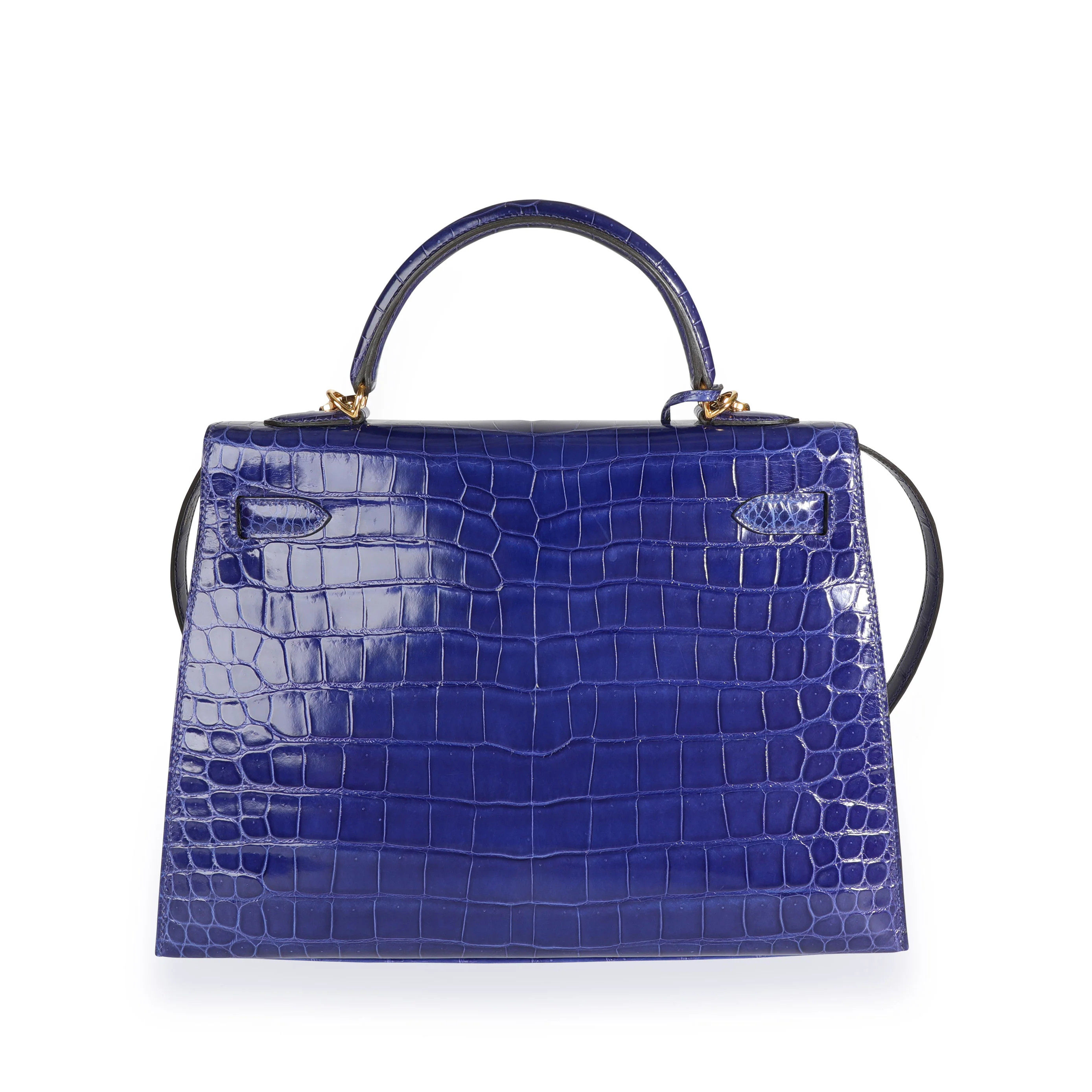 Bleu Électrique Shiny Porosus Crocodile Sellier Kelly 32 GHW - Image 3