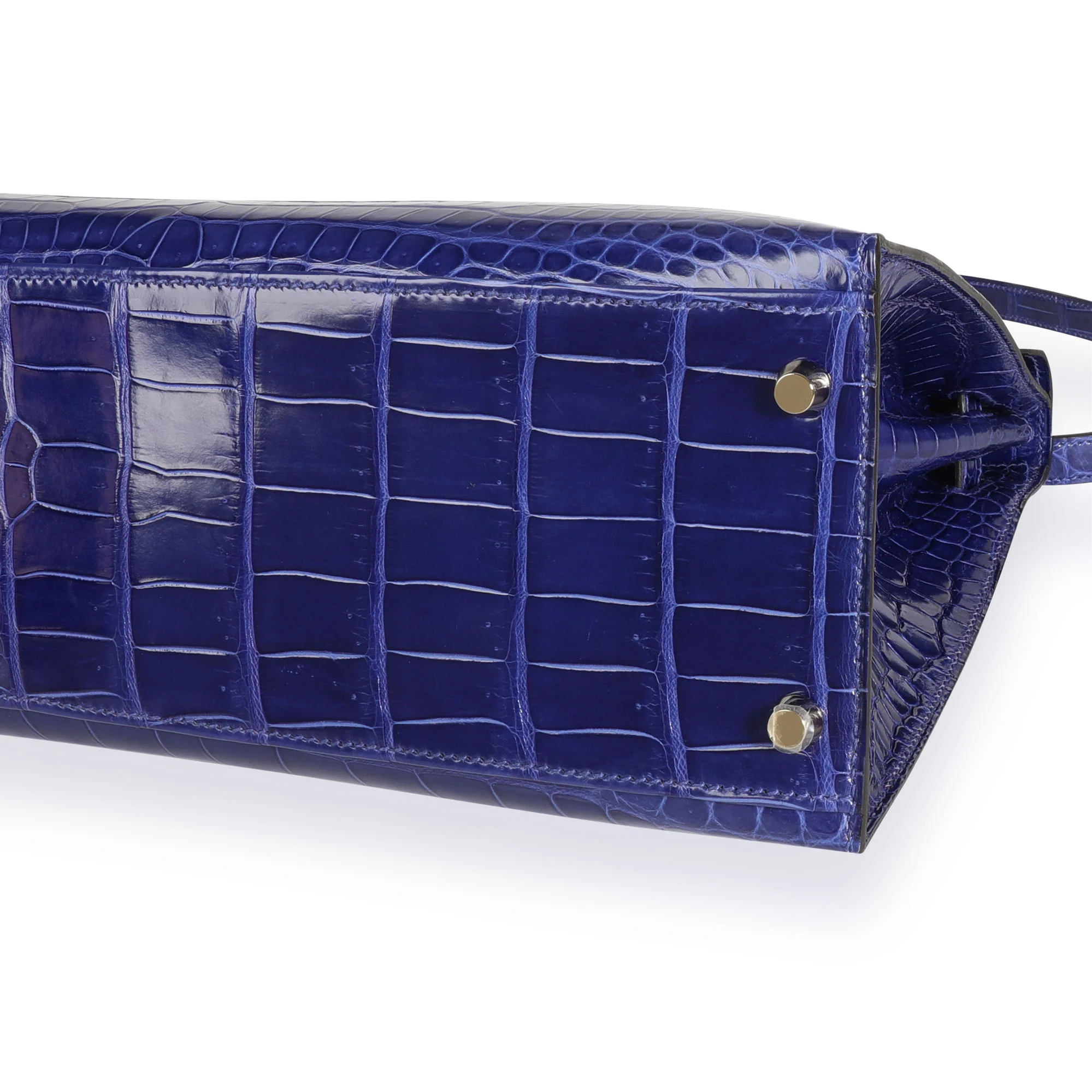 Bleu Électrique Shiny Porosus Crocodile Sellier Kelly 32 GHW - Image 6