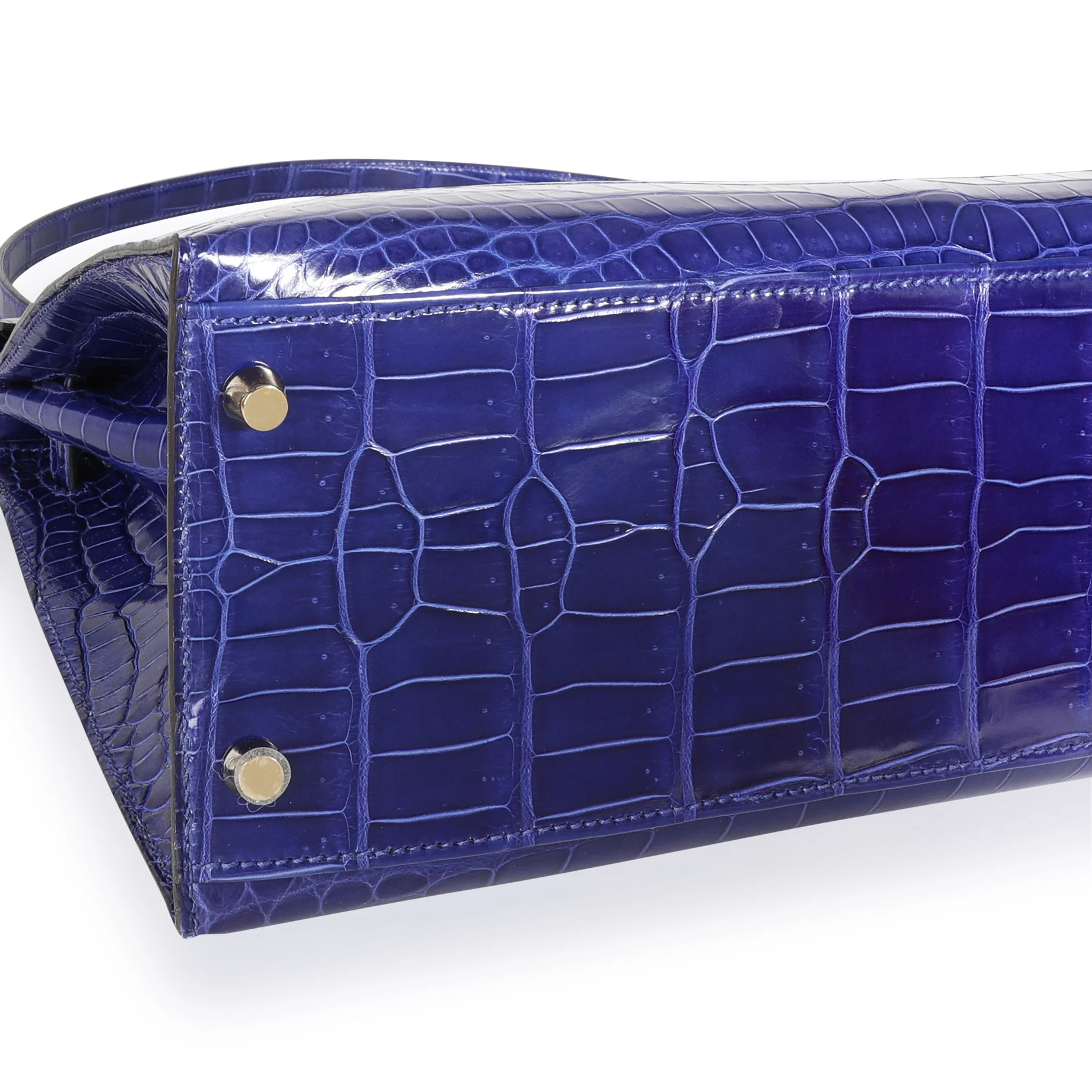 Bleu Électrique Shiny Porosus Crocodile Sellier Kelly 32 GHW - Image 7