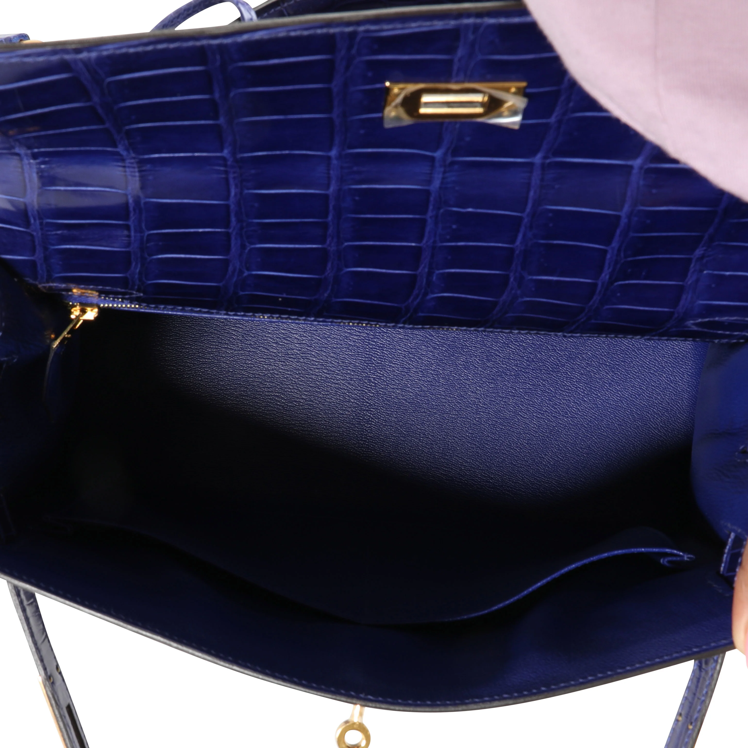 Bleu Électrique Shiny Porosus Crocodile Sellier Kelly 32 GHW - Image 8