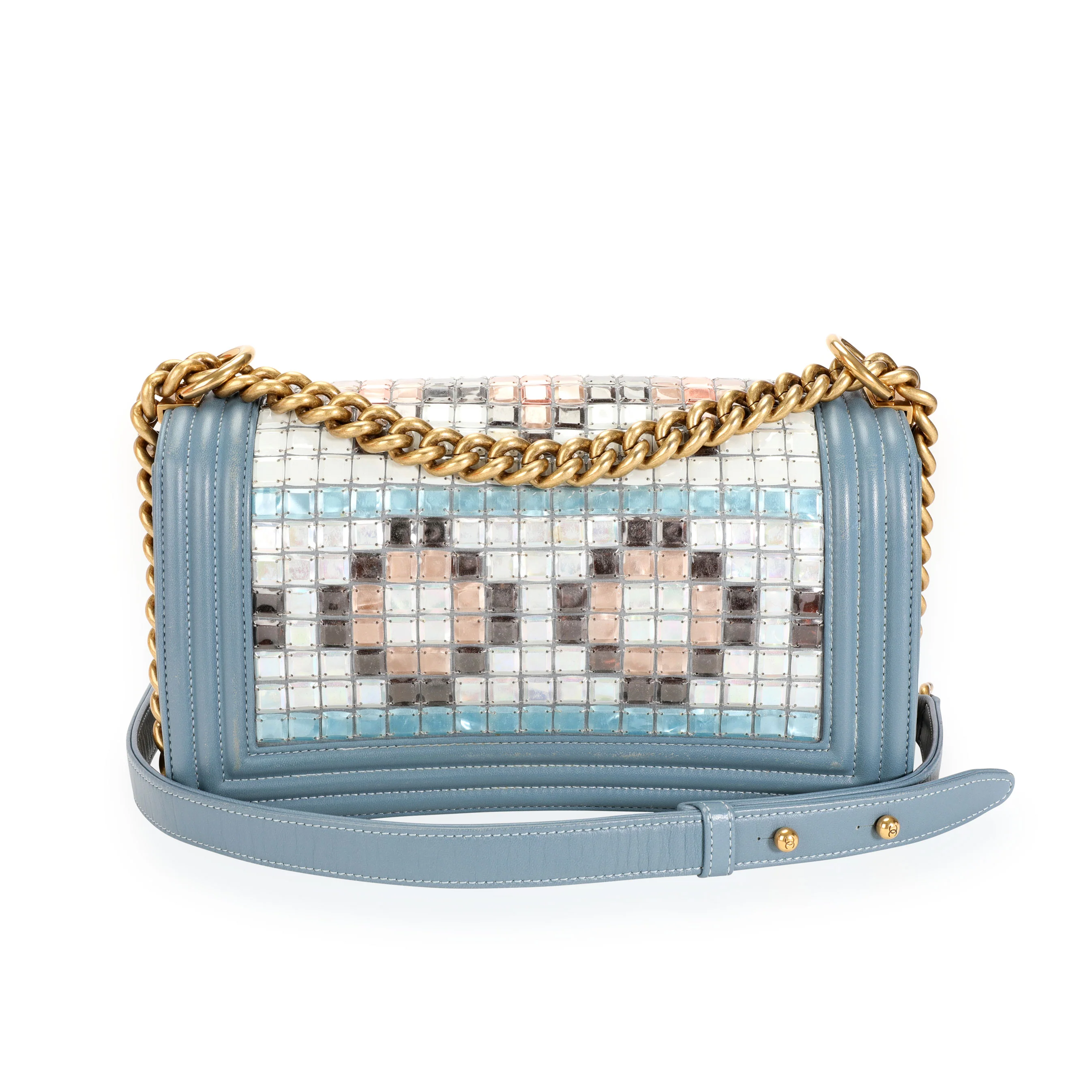 Limited Edition Light Blue Leather & Mosaic Medium Boy Bag - Image 3