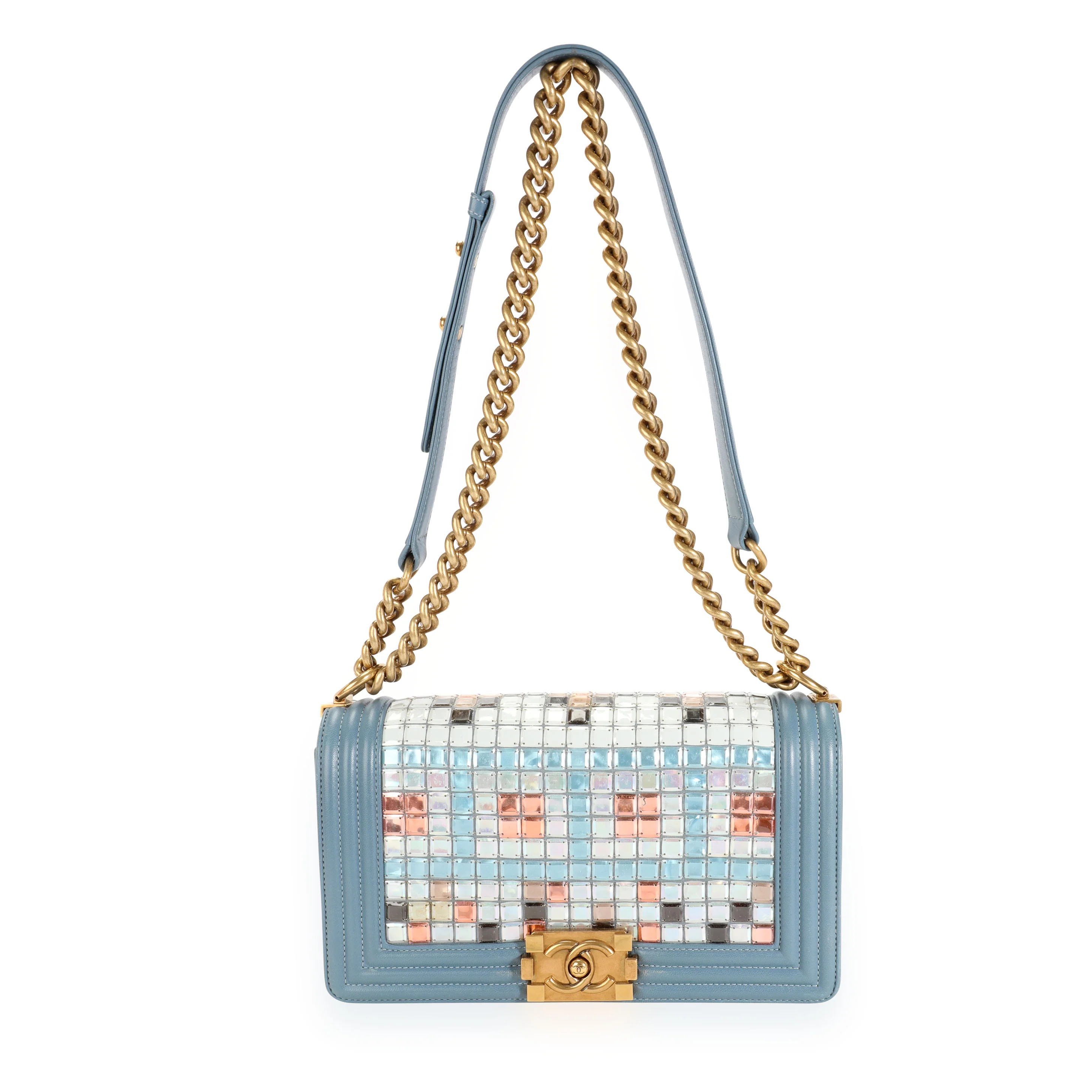 Limited Edition Light Blue Leather & Mosaic Medium Boy Bag - Image 4