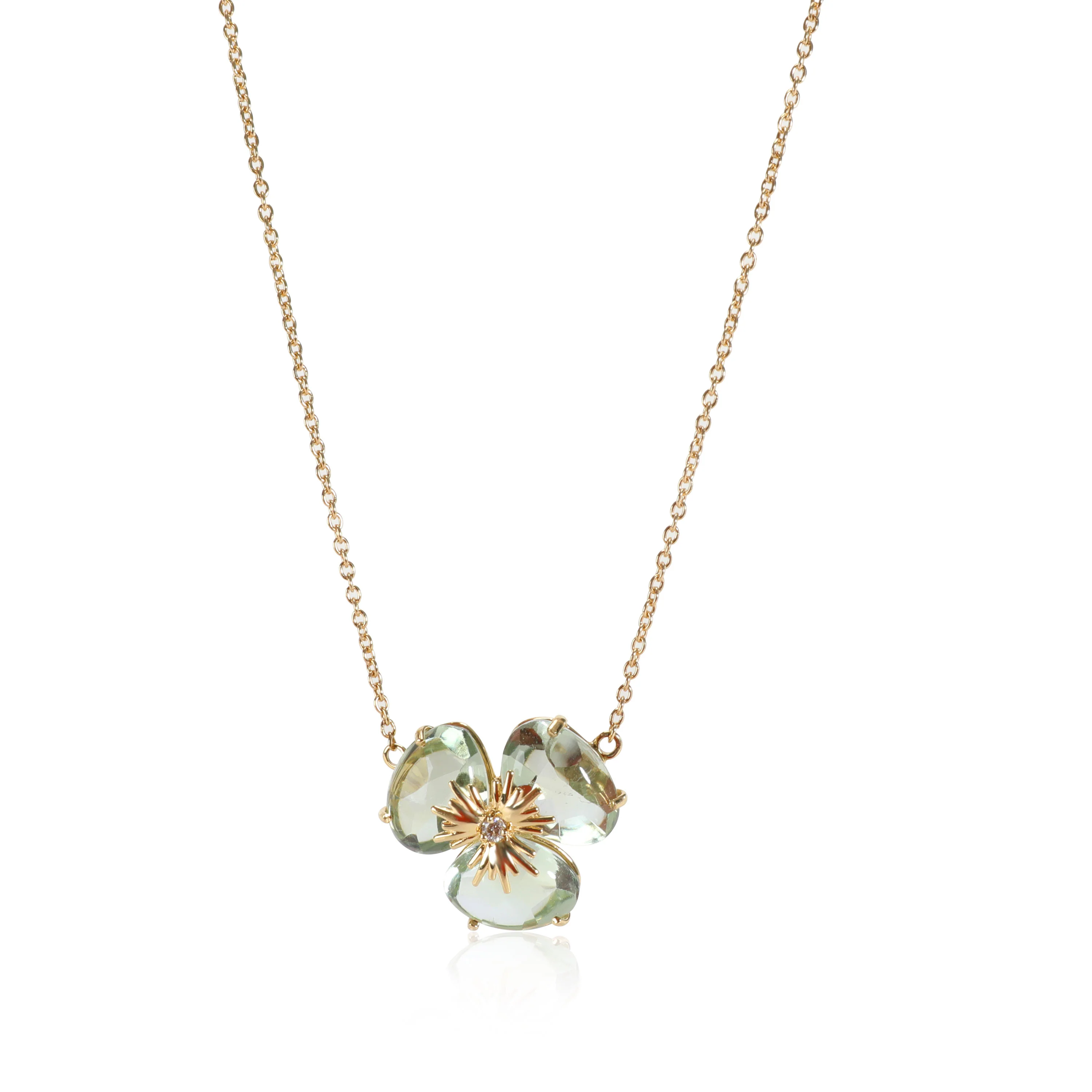 Vianna Brasil Prasiolite Diamond Flower Necklace in 18K Yellow Gold