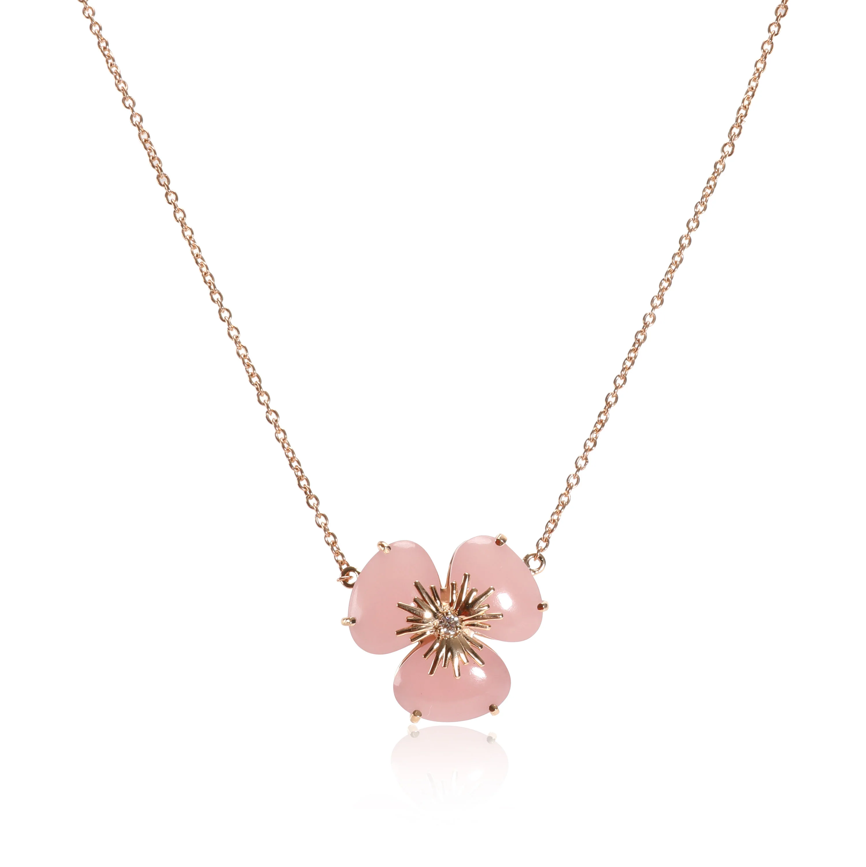Malva Quartz Diamond Flower Necklace in 18K Rose Gold 0.02 CTW