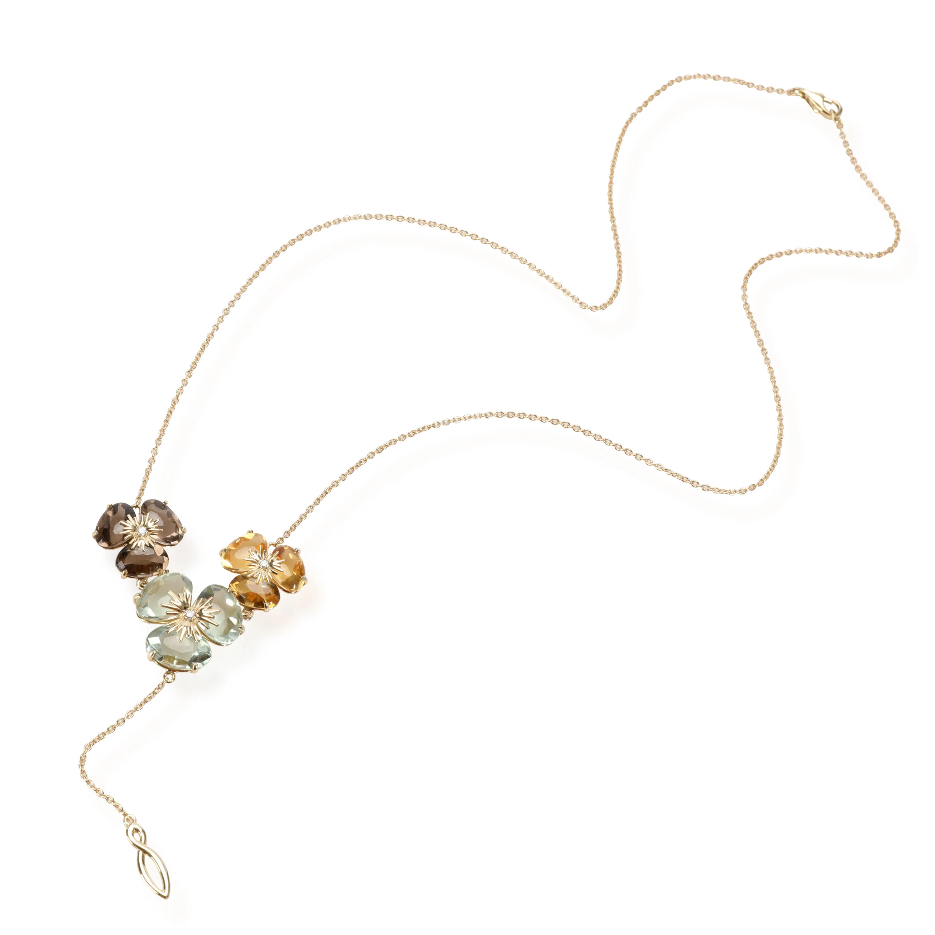 Citrine, Praziolite, Smoky QuartzDiamond Flower Necklace in 18K Gold 0.05 CTW - Image 2