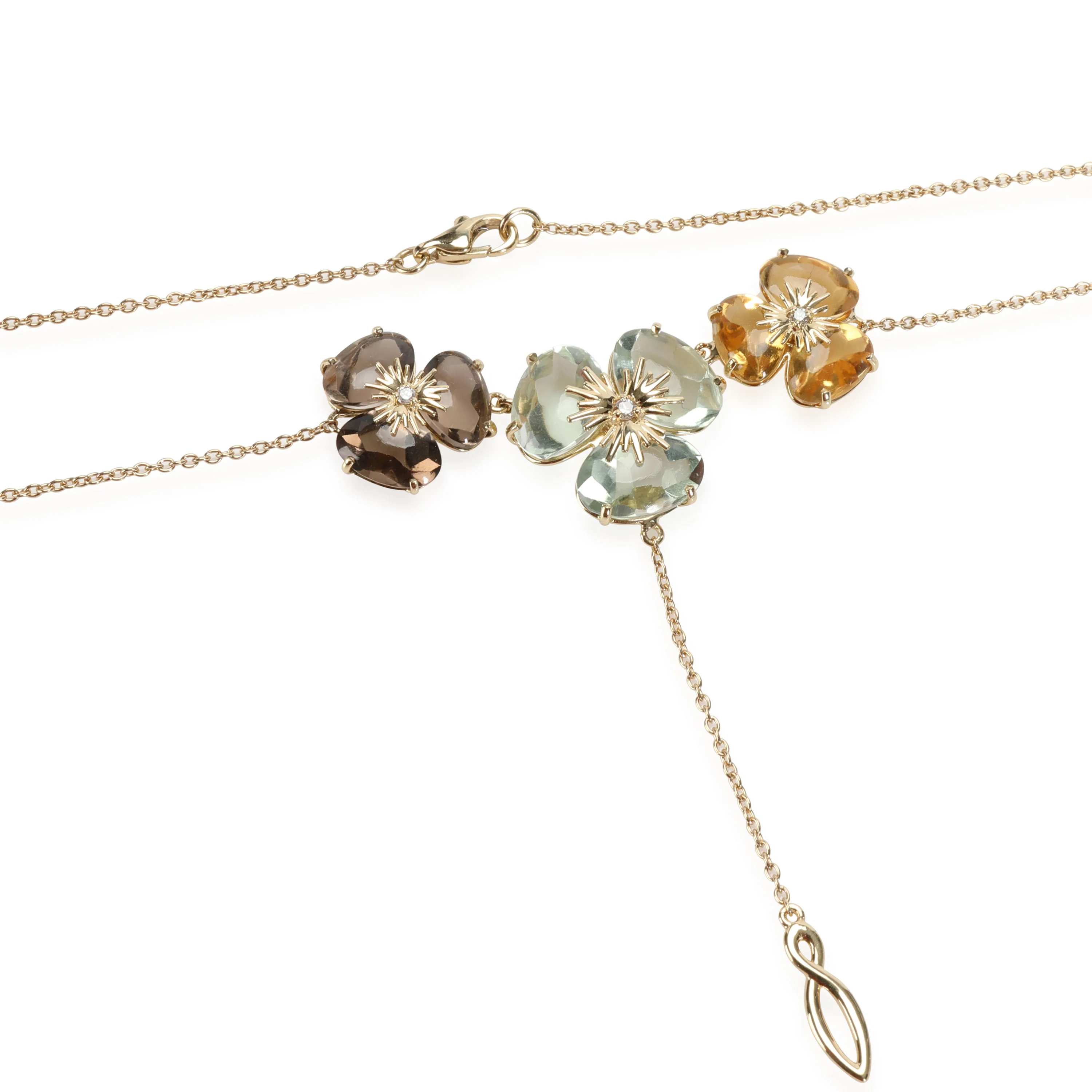 Citrine, Praziolite, Smoky QuartzDiamond Flower Necklace in 18K Gold 0.05 CTW - Image 3