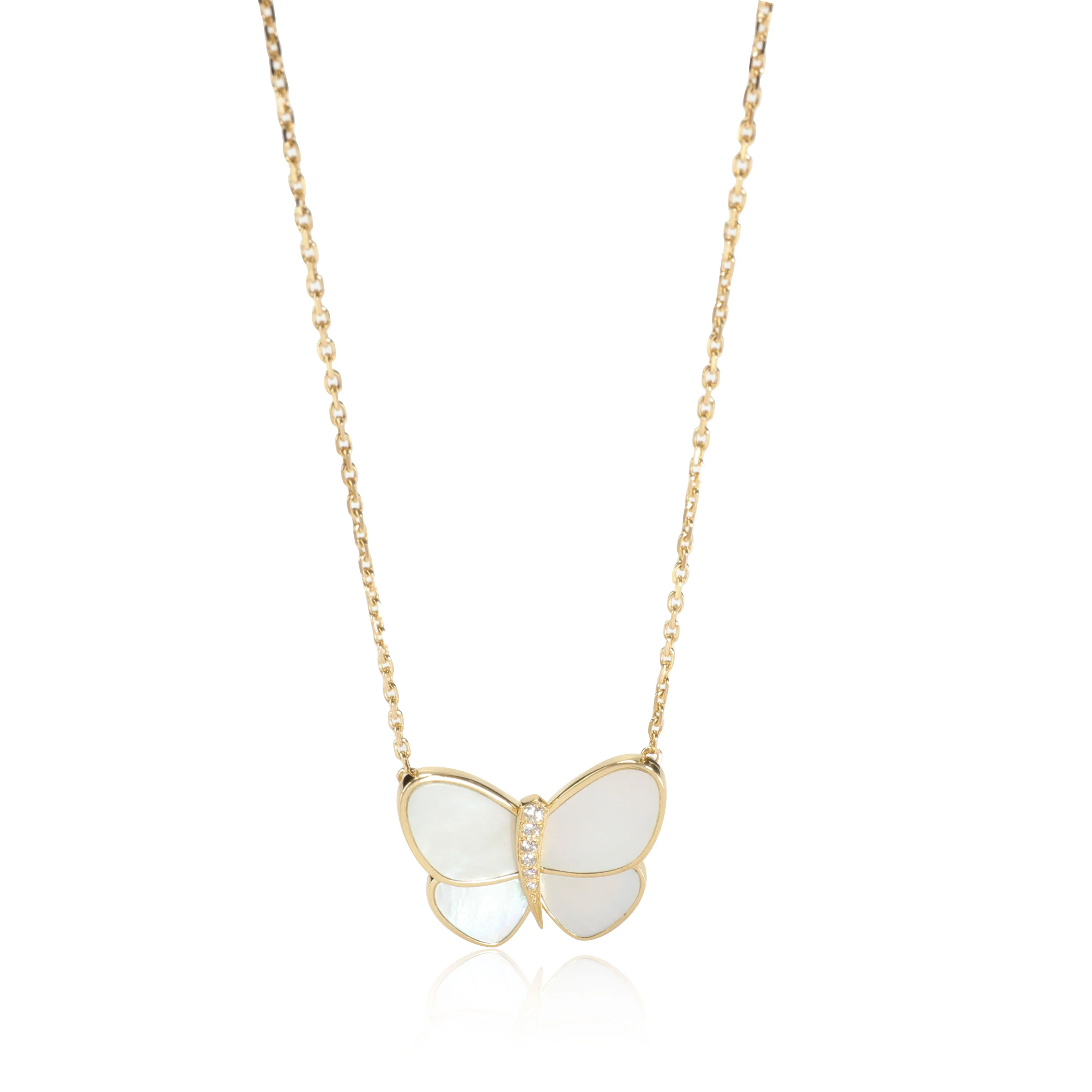 Van Cleef & Arpels Mother of Pearl Diamond Pendant in 18K Yellow Butterfly Gold