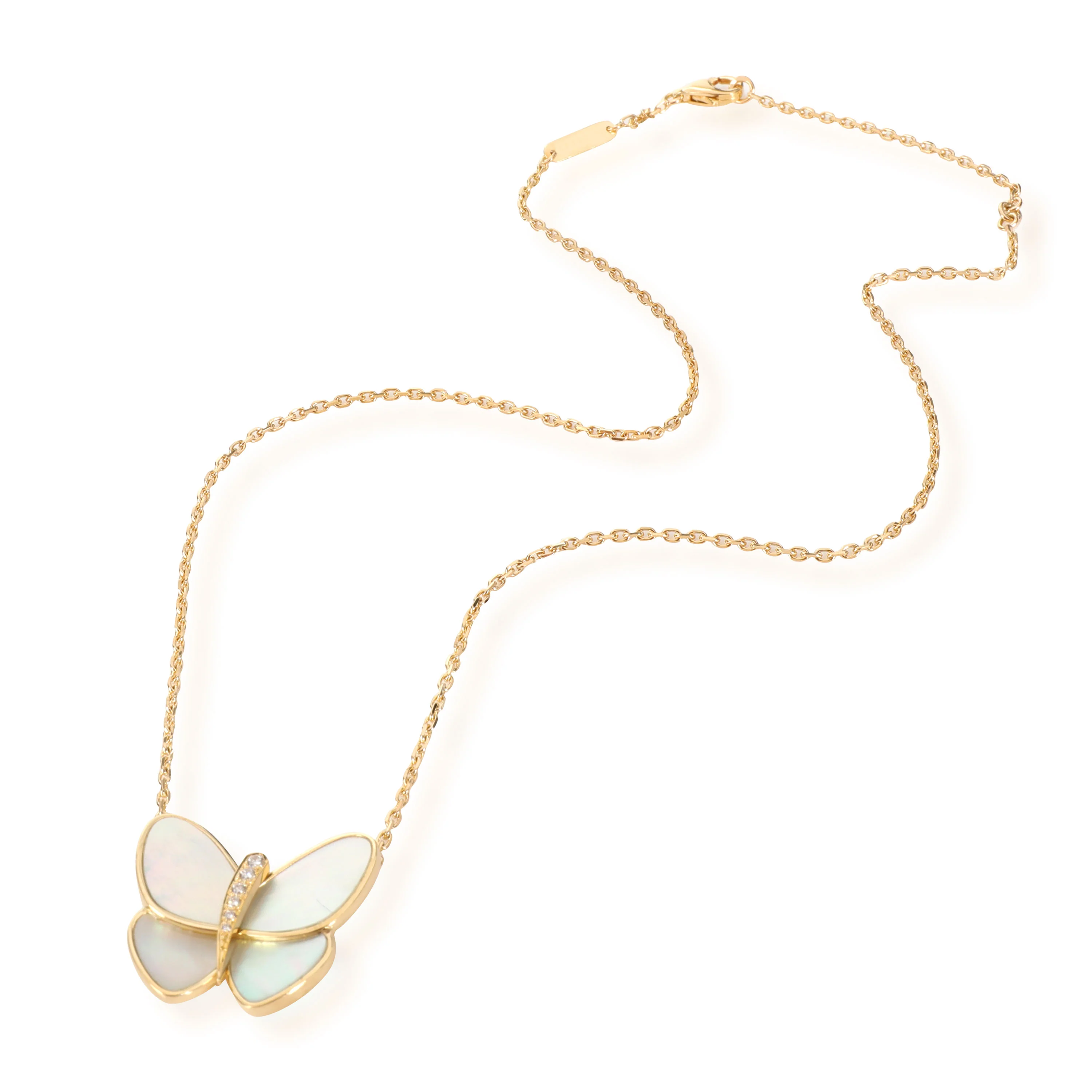 Van Cleef & Arpels Mother of Pearl Diamond Pendant in 18K Yellow Butterfly Gold - Image 2
