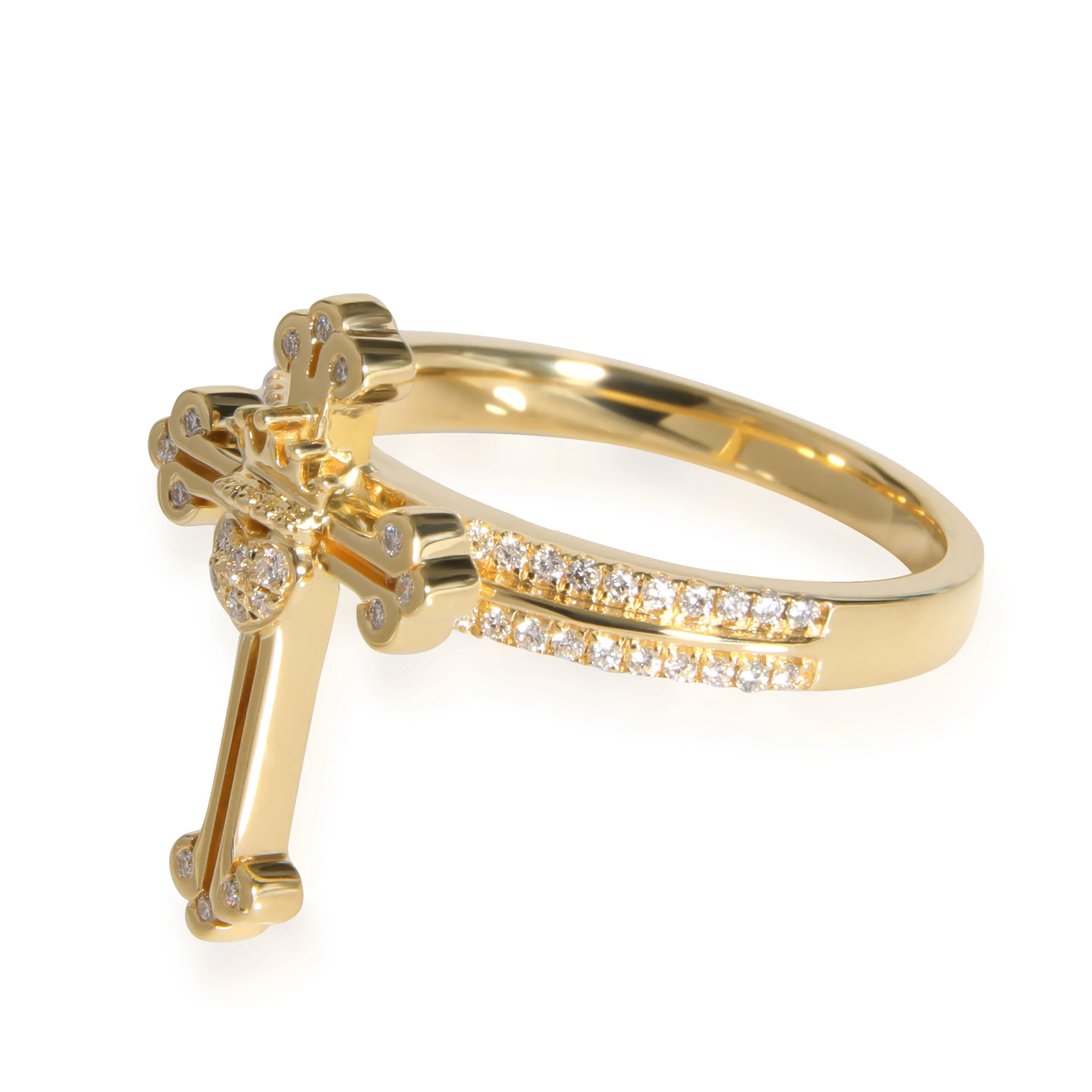 King Baby Diamond Cross & Crowned Heart Ring in 18K Yellow Gold - Image 2