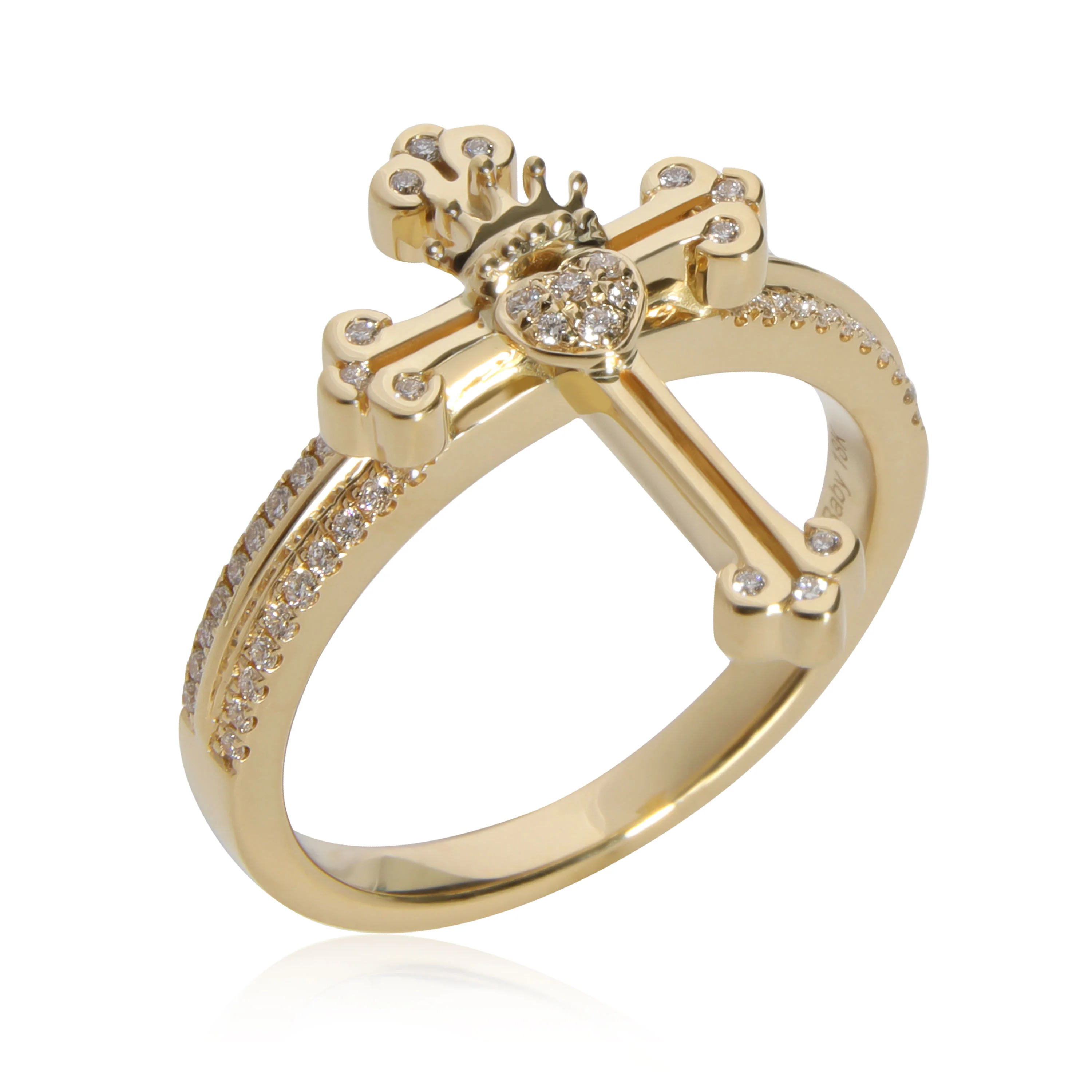 King Baby Diamond Cross & Crowned Heart Ring in 18K Yellow Gold - Image 3