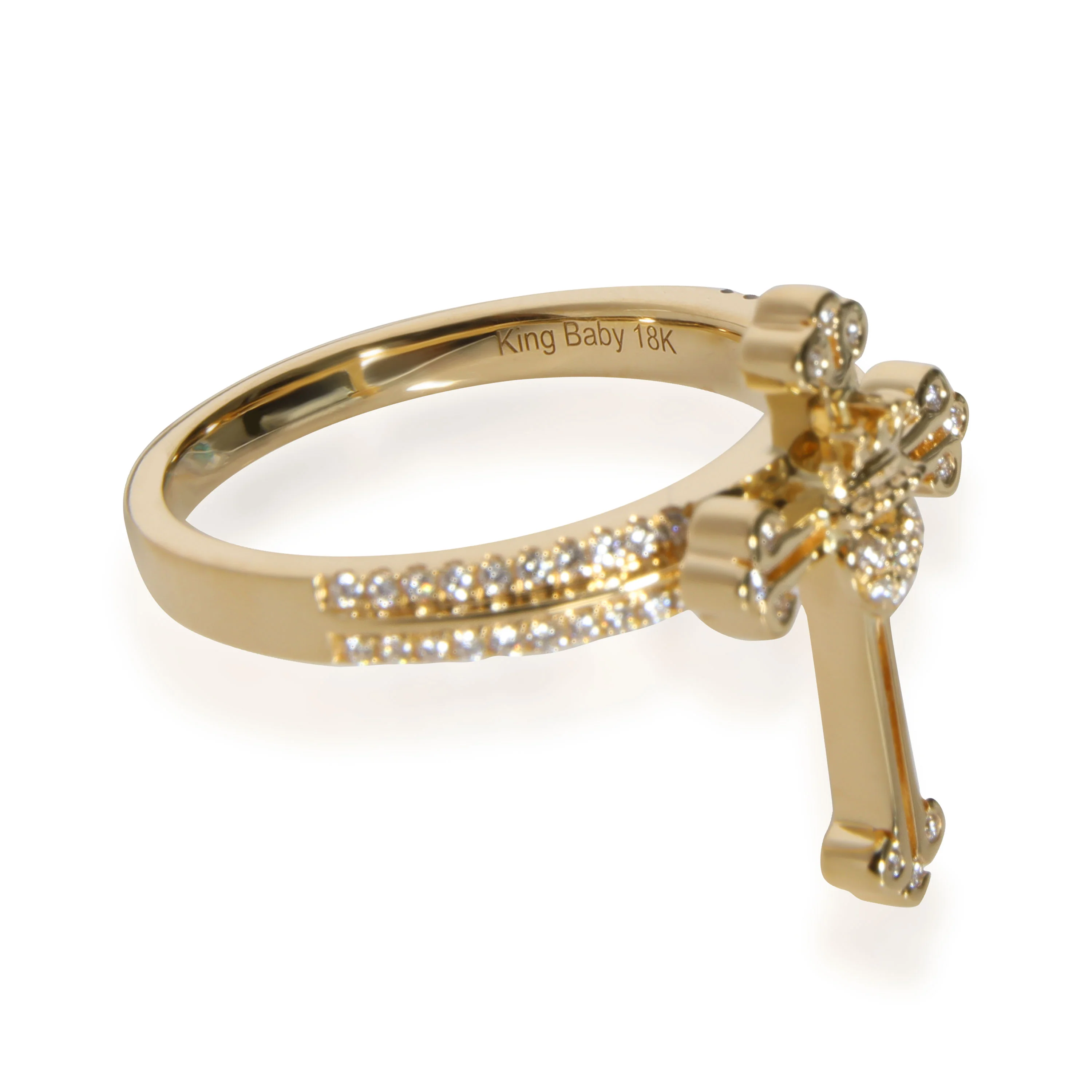 King Baby Diamond Cross & Crowned Heart Ring in 18K Yellow Gold - Image 4
