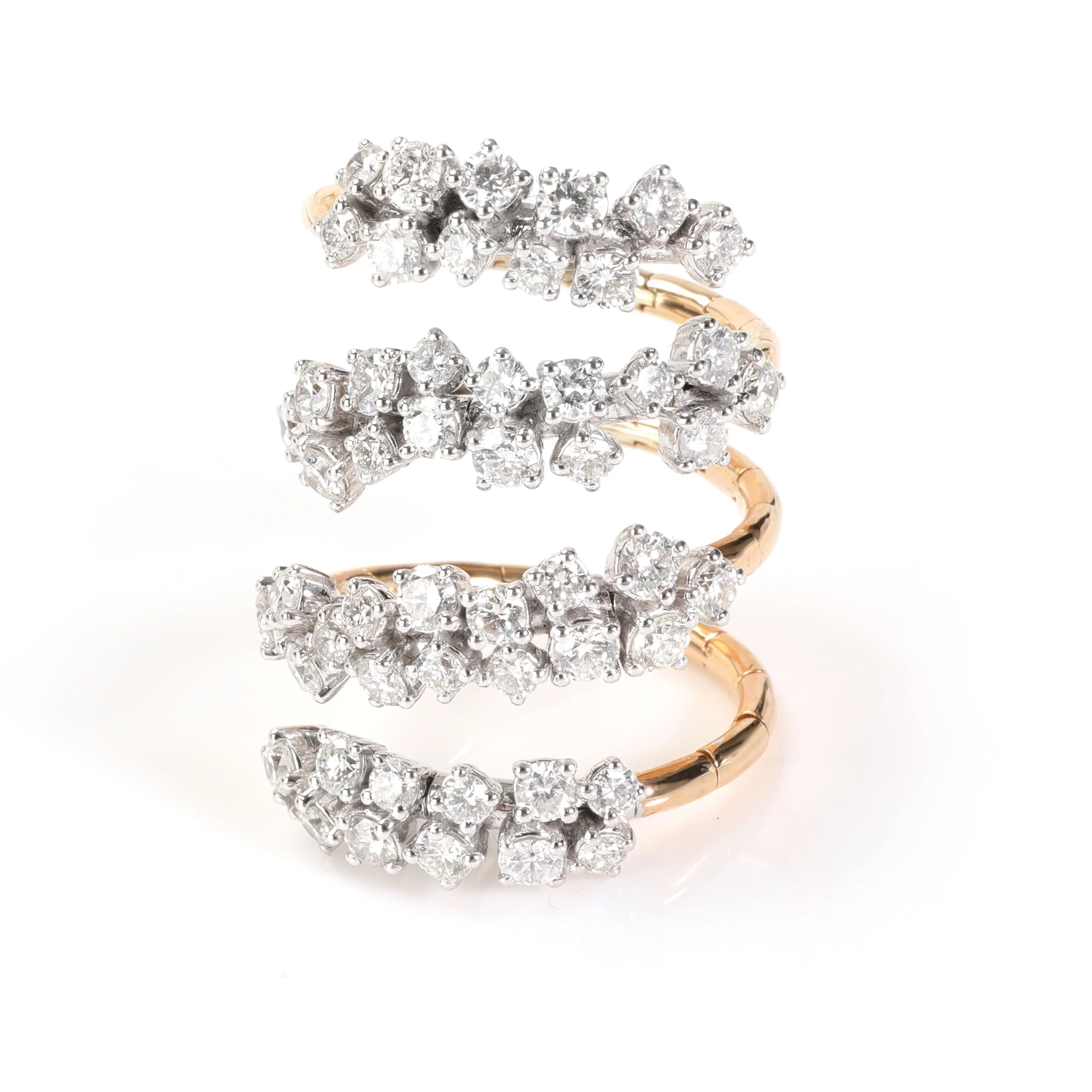 18K Rose & White Gold Flexible Spiral Ring with 2.63 Ctw of Diamonds