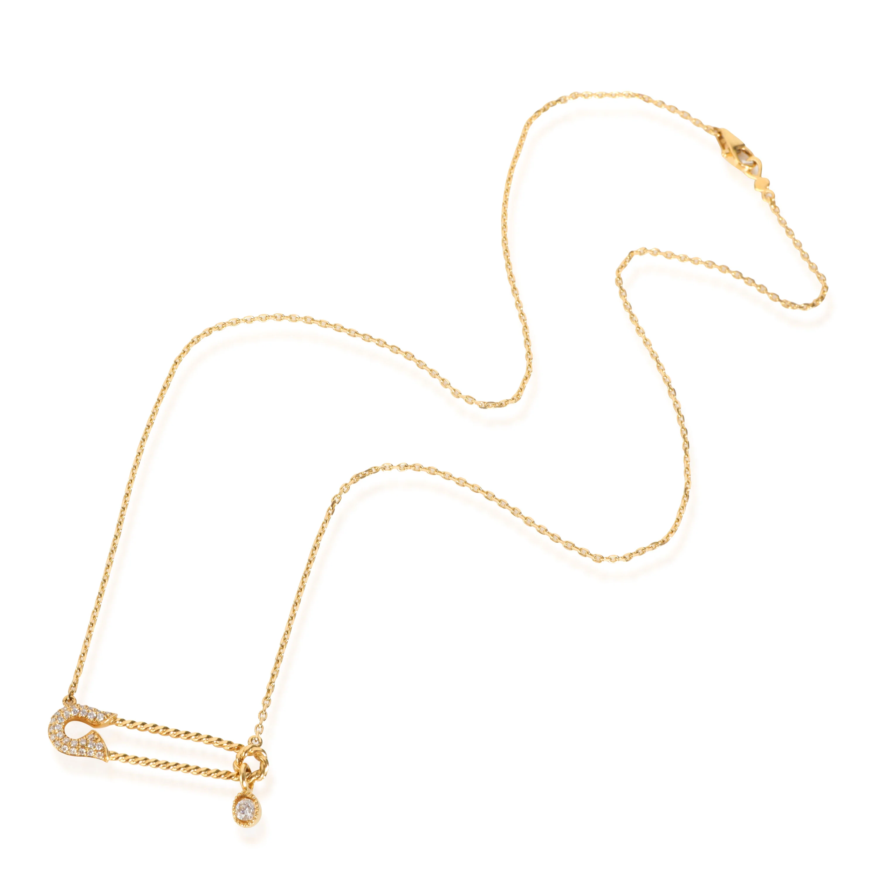 Diamond Safety Pin Necklace in 18K Yellow Gold 0.24 CTW - Image 2