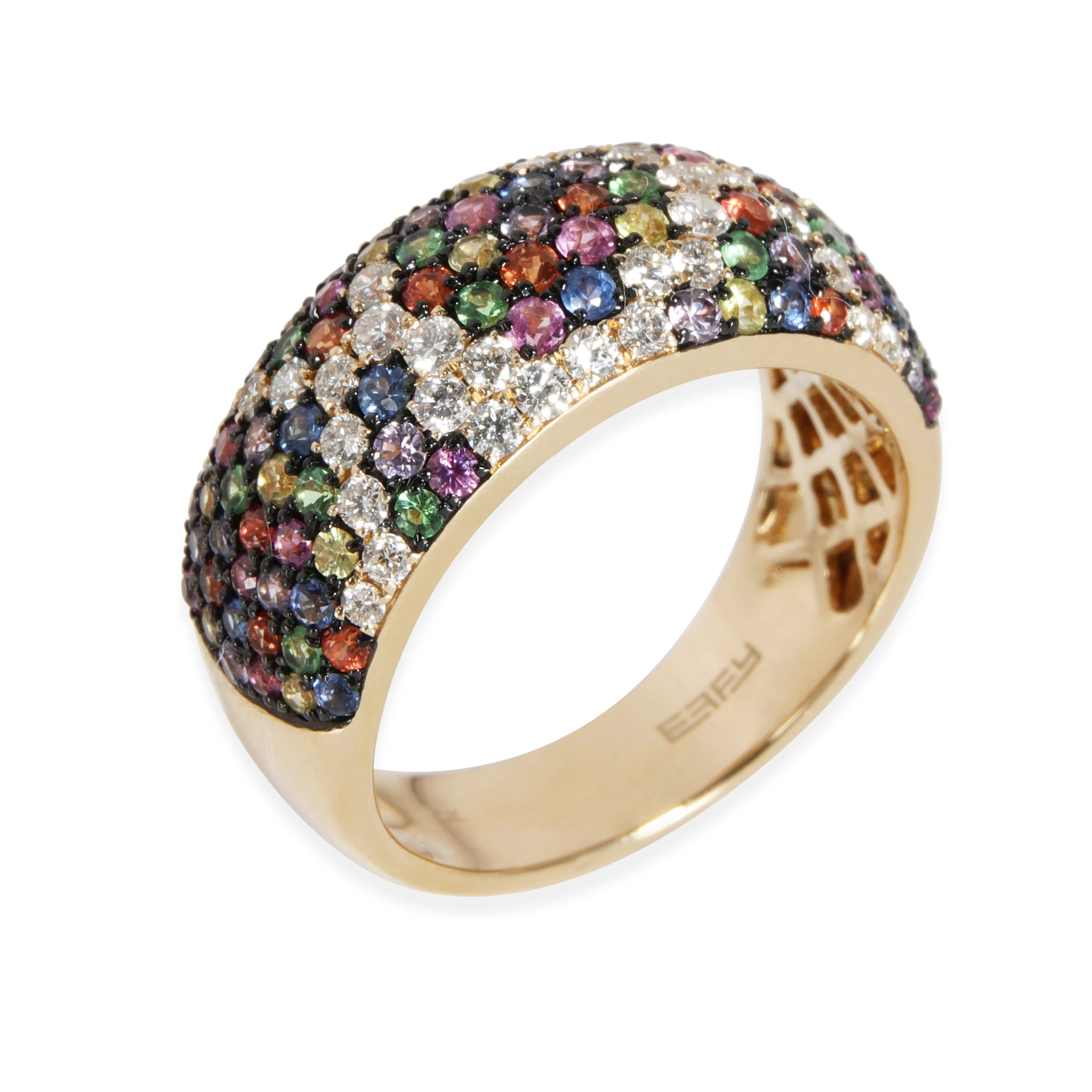 Effy Multi Colored Sapphire Diamond Dome Ring in 14K Yellow Gold Mix 0.53 CTW - Image 4