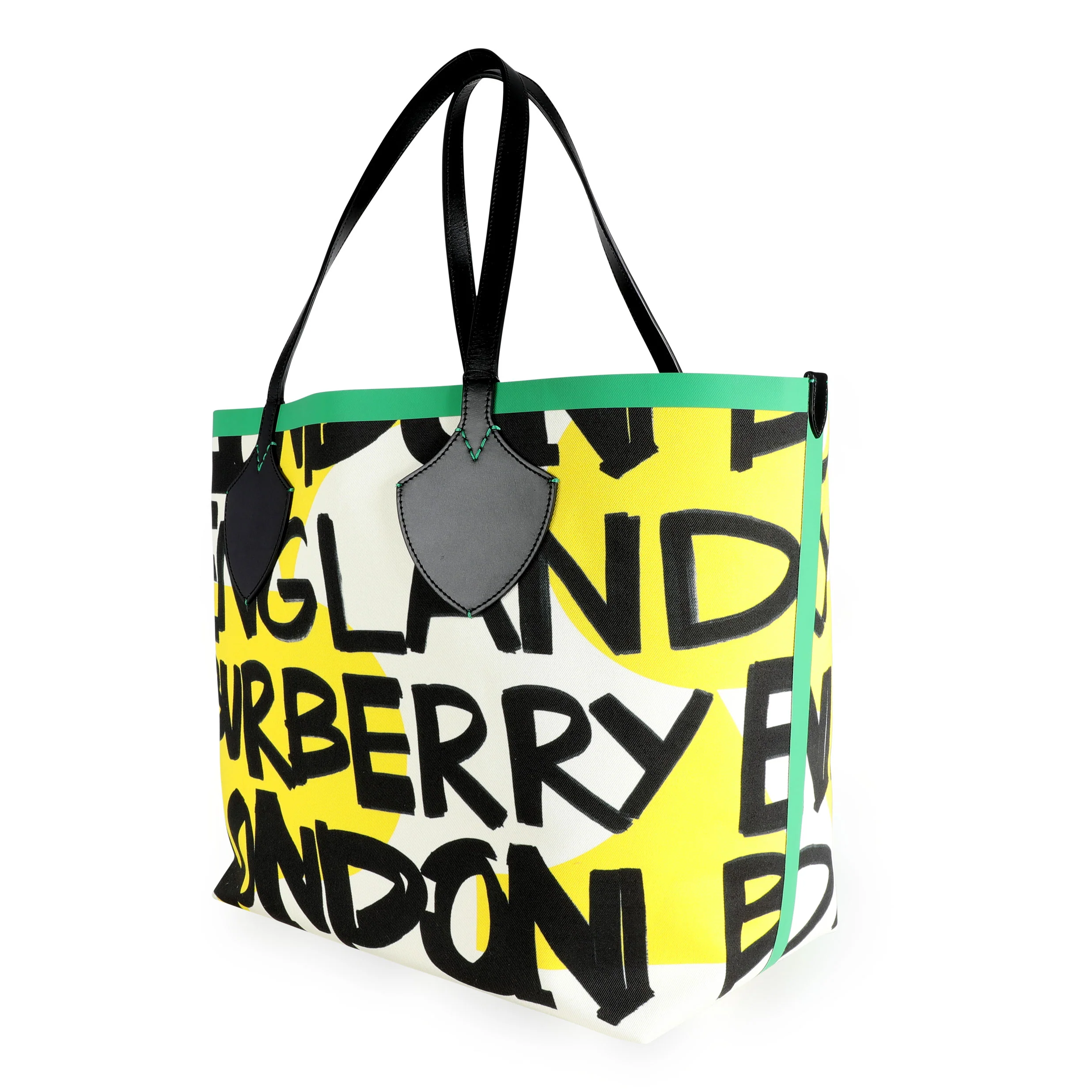 Burberry Black & Green Graffiti Print Canvas Reversible Giant Tote Bag - Image 2