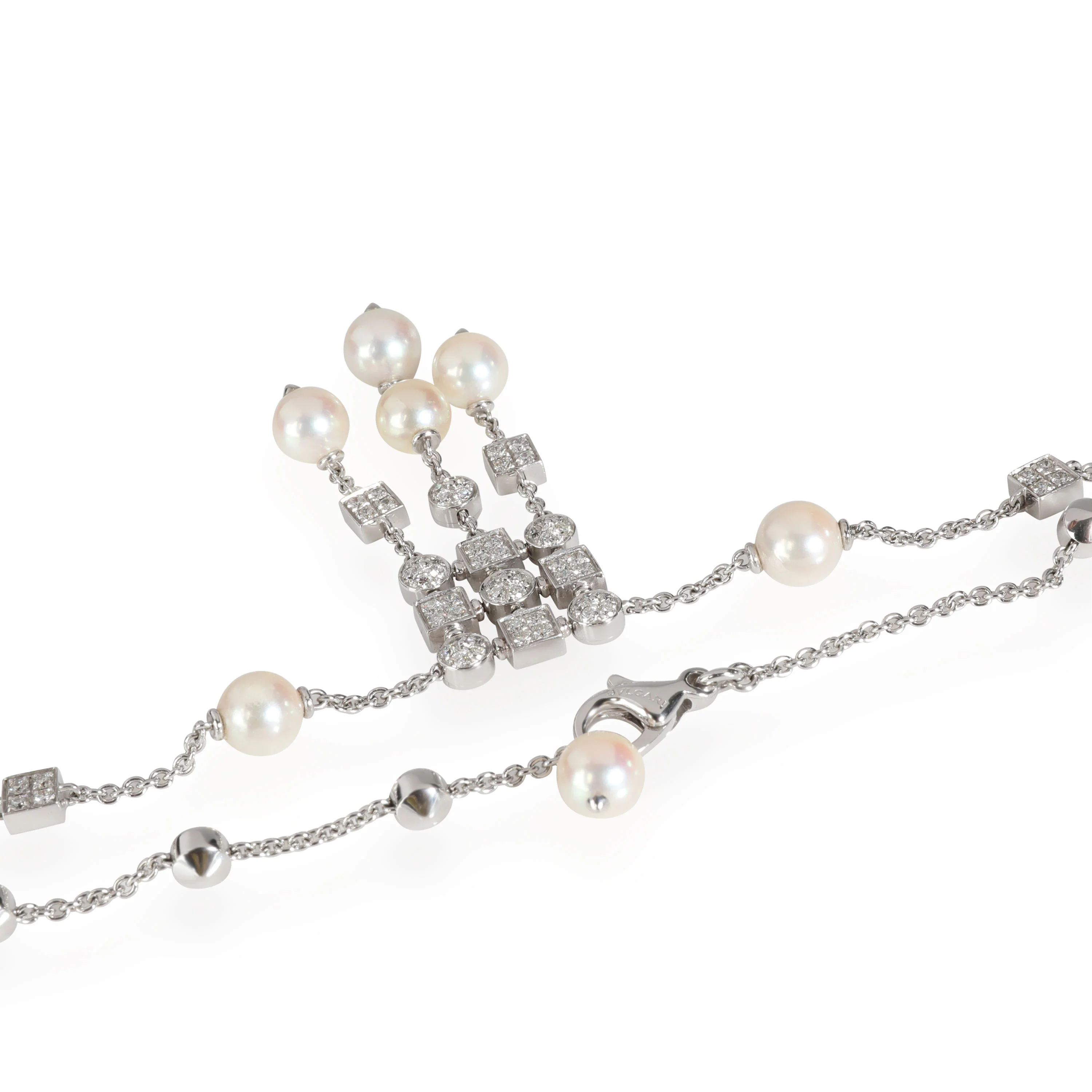Lucea Pearl & Diamond Drop Necklace in 18K White Gold 1.56 CTW - Image 3