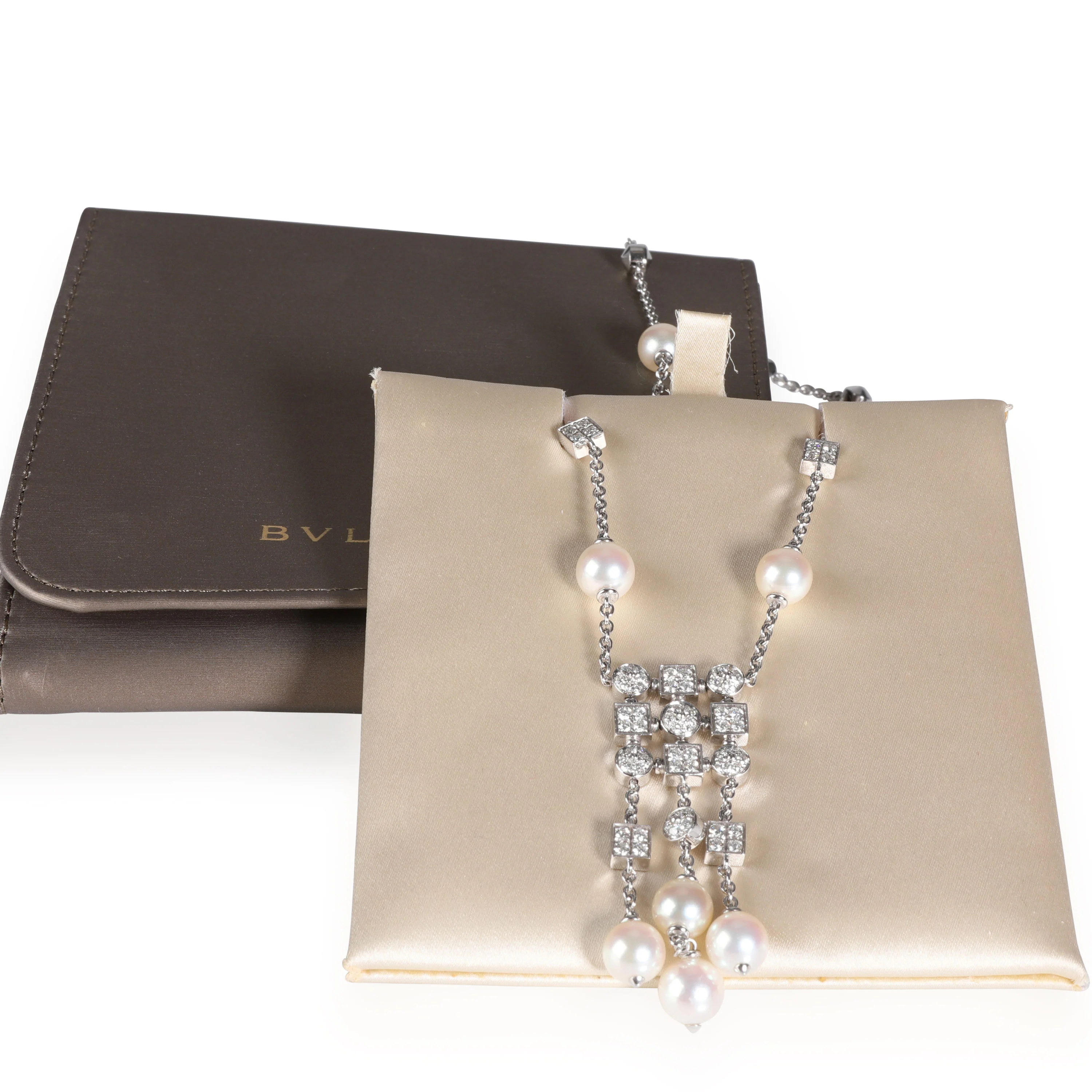Lucea Pearl & Diamond Drop Necklace in 18K White Gold 1.56 CTW - Image 4