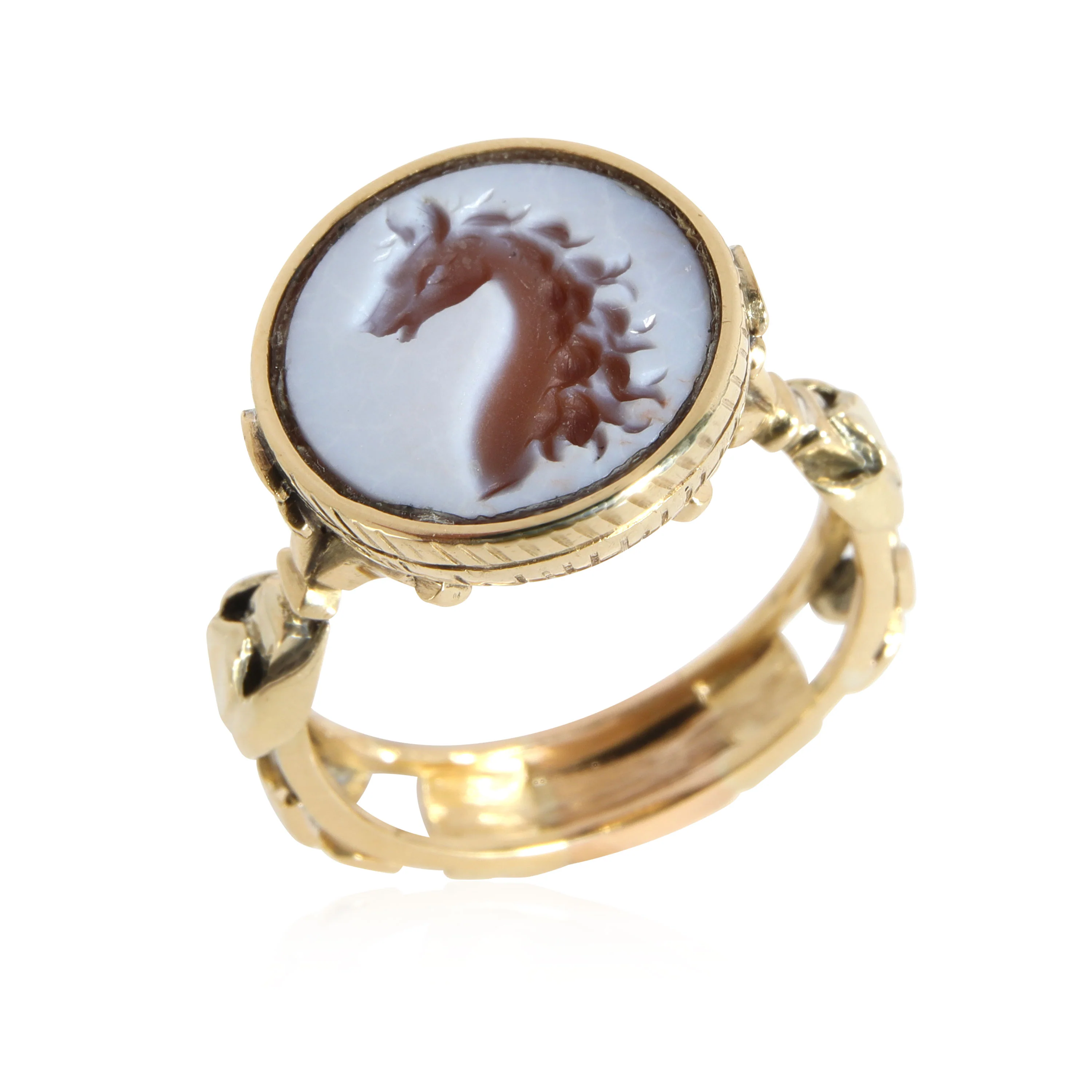 Mens Horsehead Intaglio Signet  Ring in 18K Yellow Gold - Image 3