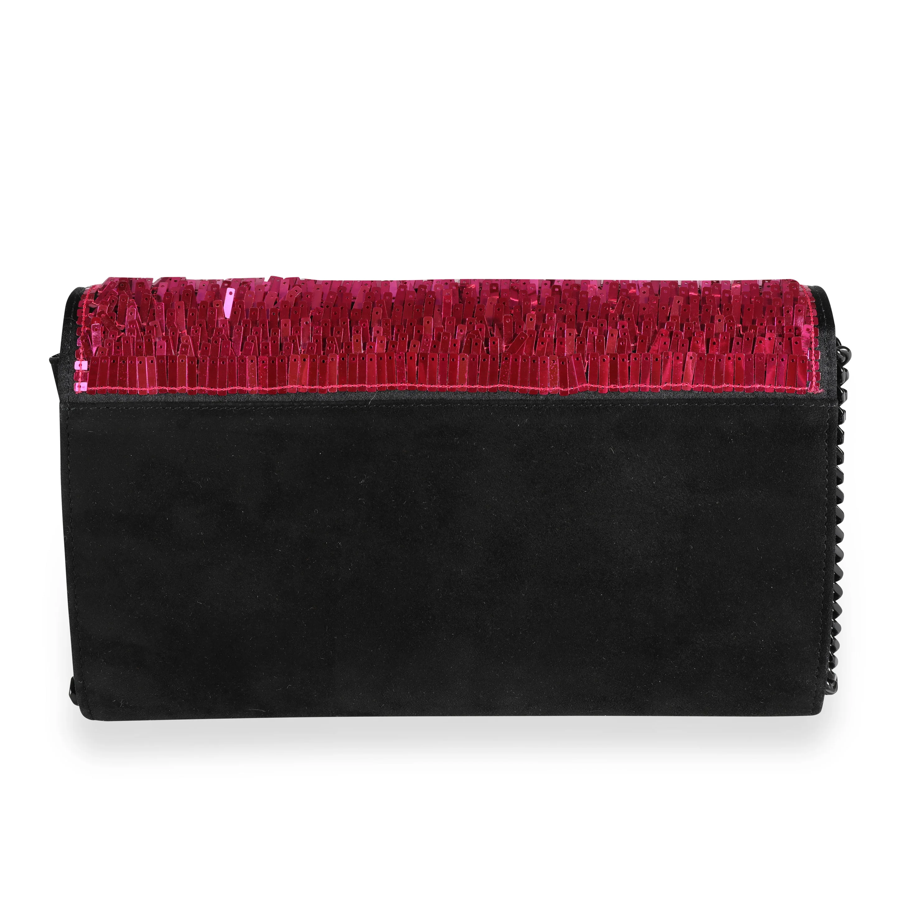 Saint Laurent Pink Paillette & Black Suede Monogram Kate Chain Wallet - Image 3