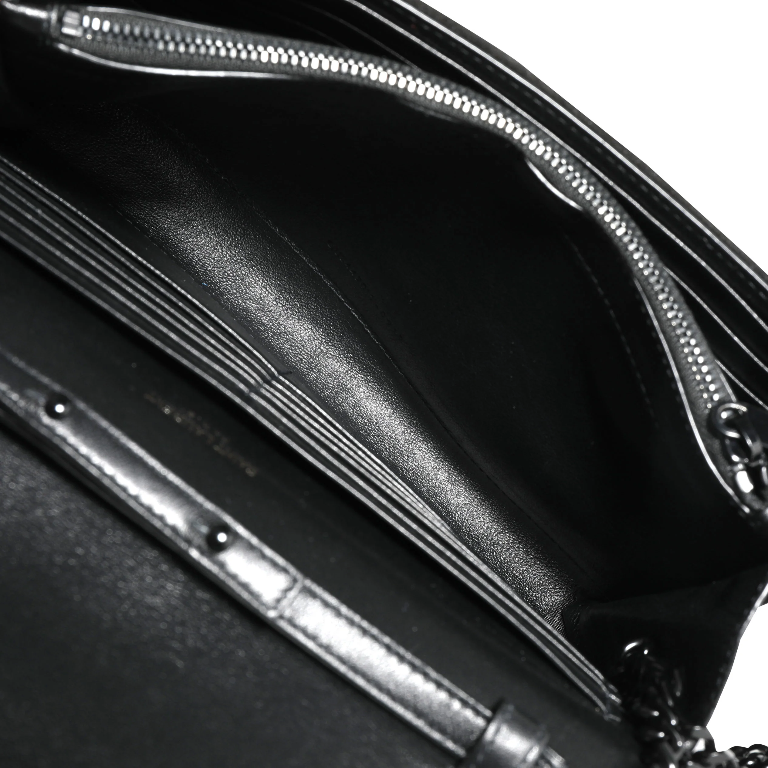 Saint Laurent Pink Paillette & Black Suede Monogram Kate Chain Wallet - Image 8