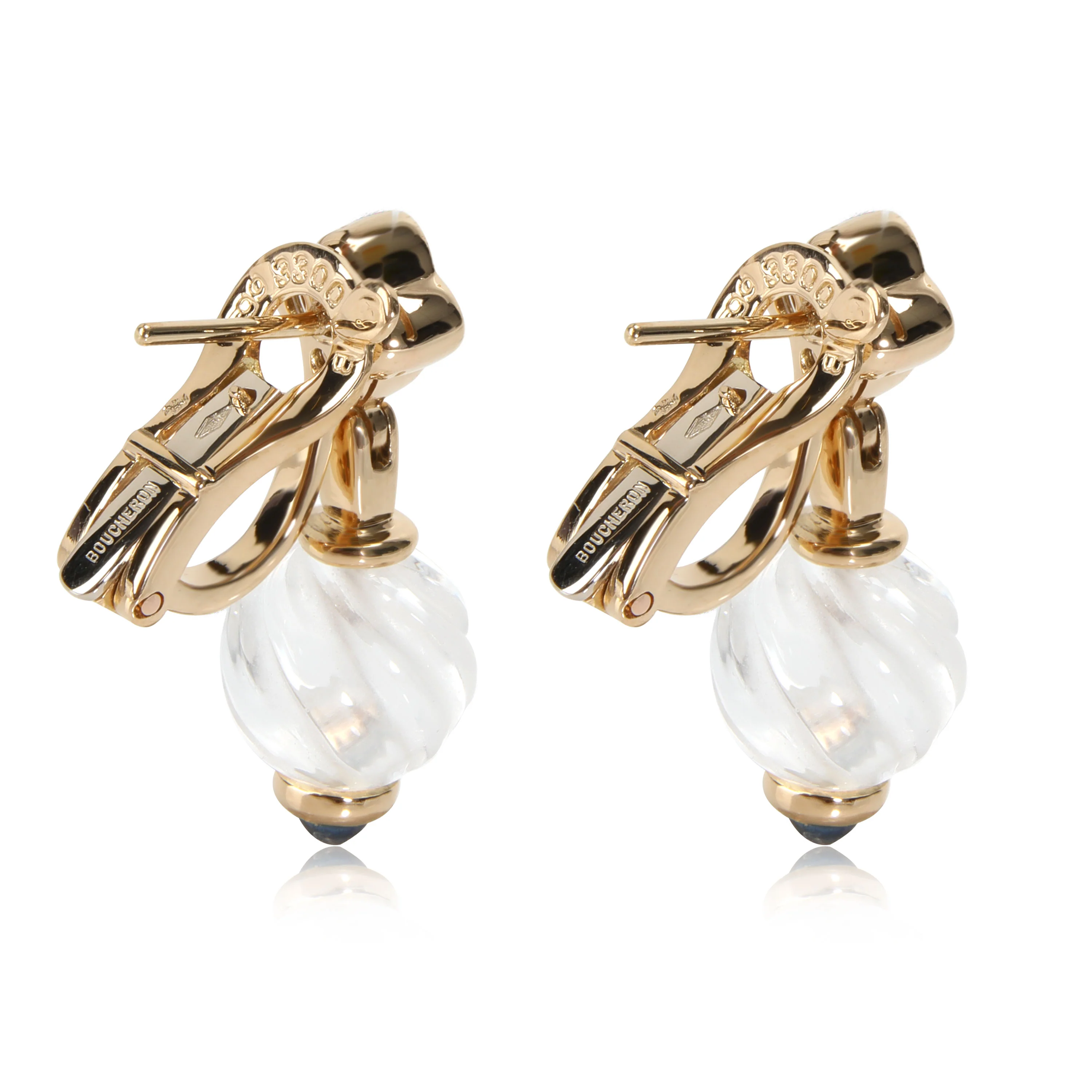 Boucheron Carved Rock Crystal & Diamond Earrings in 18K Yellow Gold 3/8 Ctw - Image 3