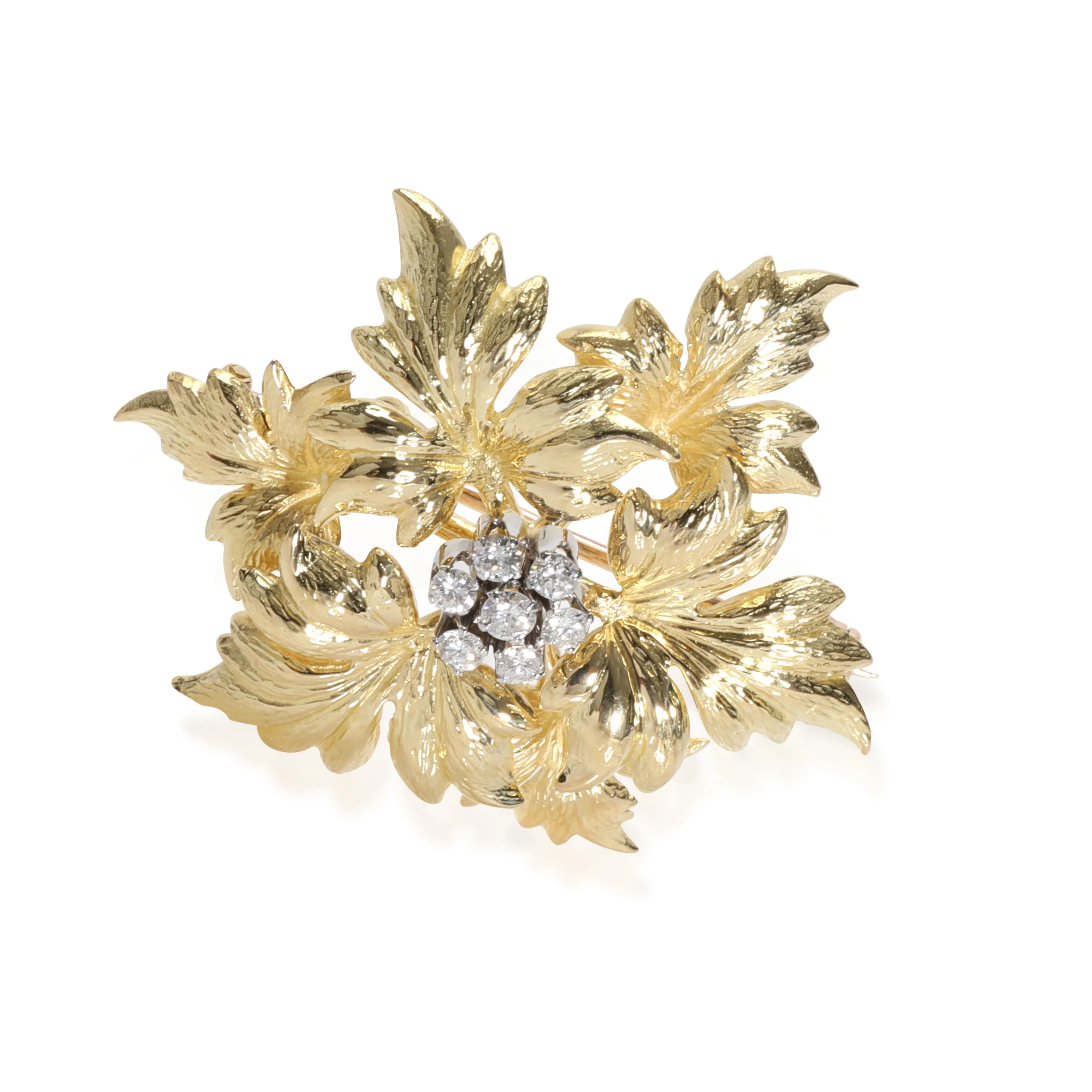 Tiffany & Co. Vintage Diamond Leaf Brooch in 18k Yellow Gold 0.15 CTW