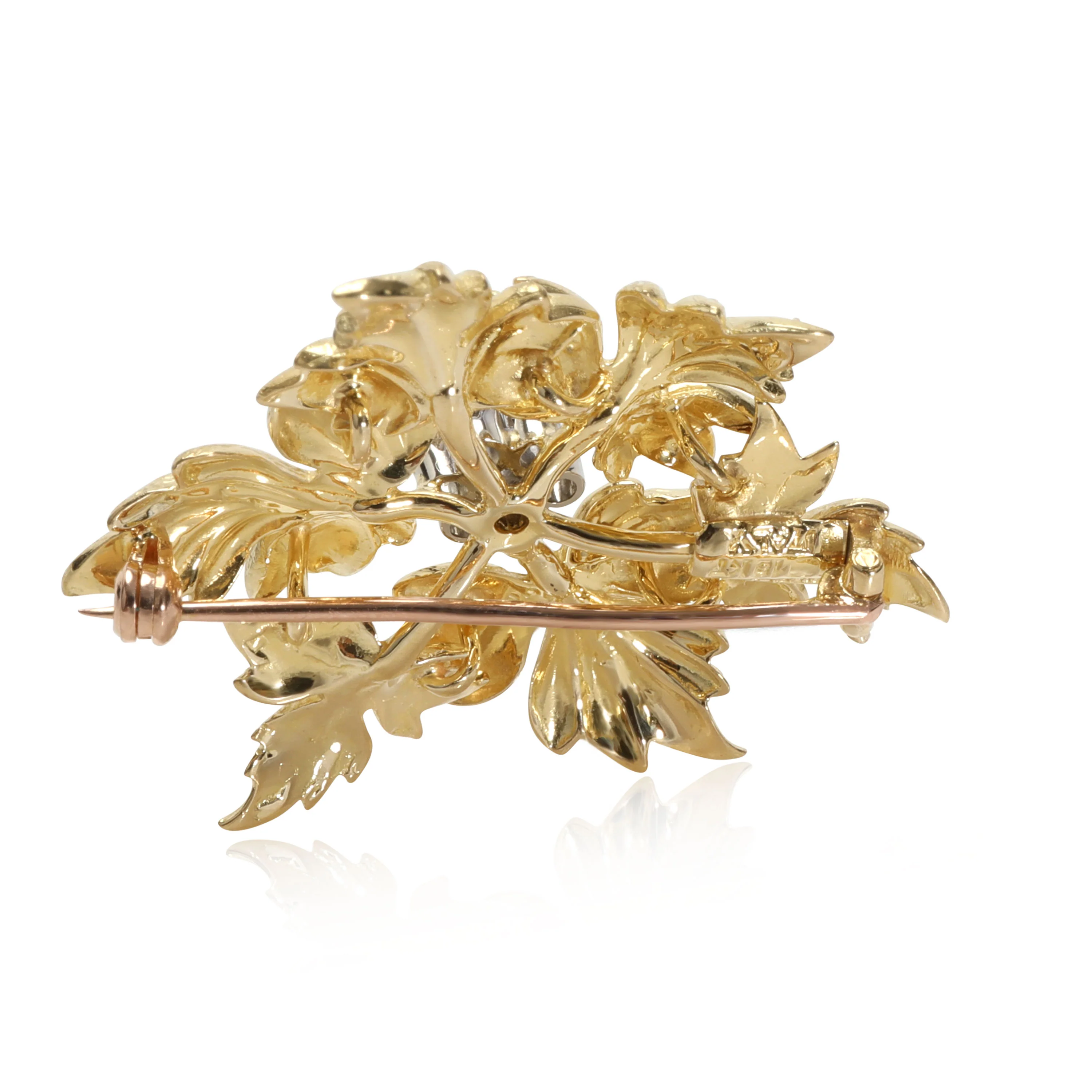 Tiffany & Co. Vintage Diamond Leaf Brooch in 18k Yellow Gold 0.15 CTW - Image 2