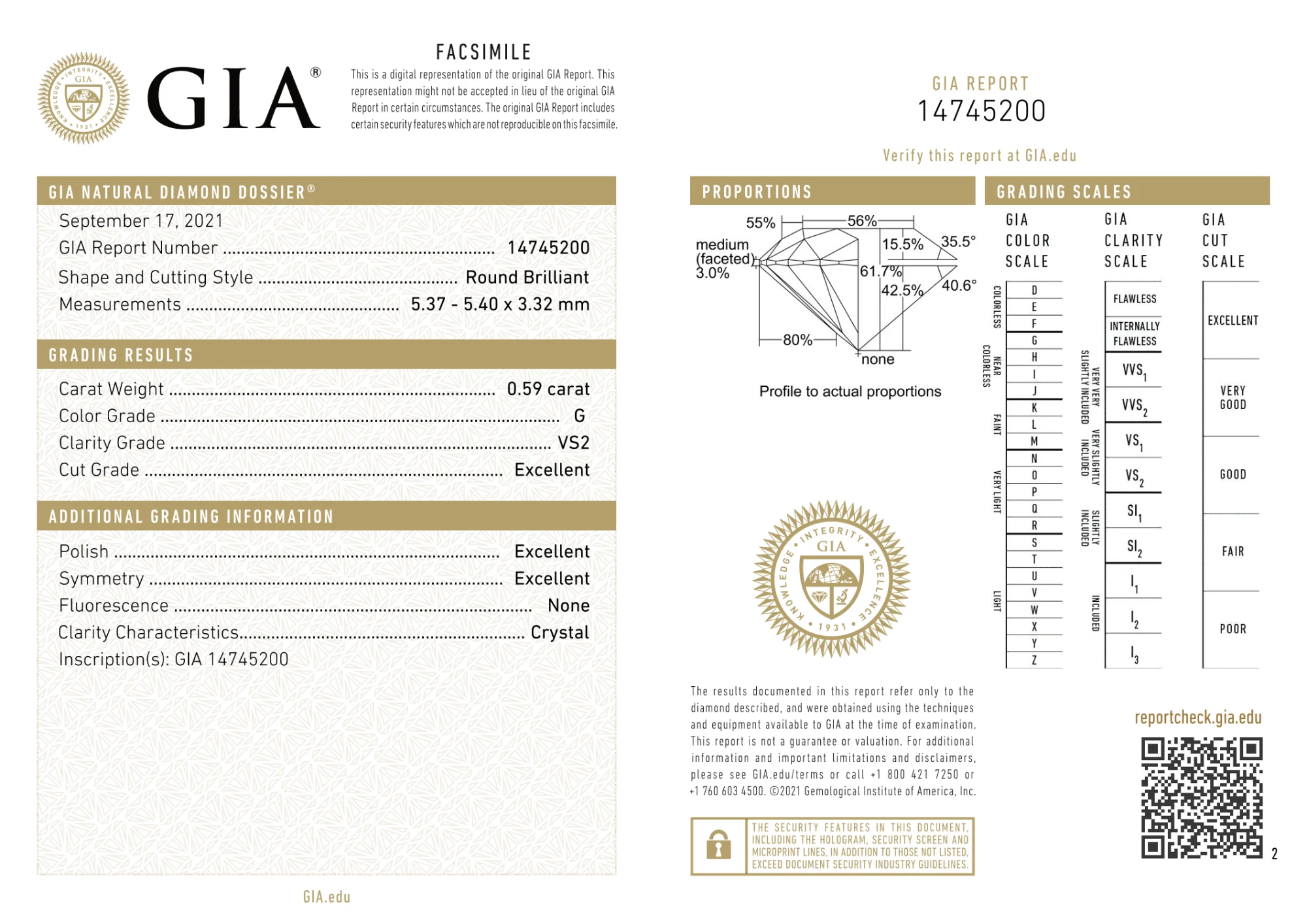 GIA Certified 0.59 Ct Round cut G VS2 Loose Diamond - Image 2