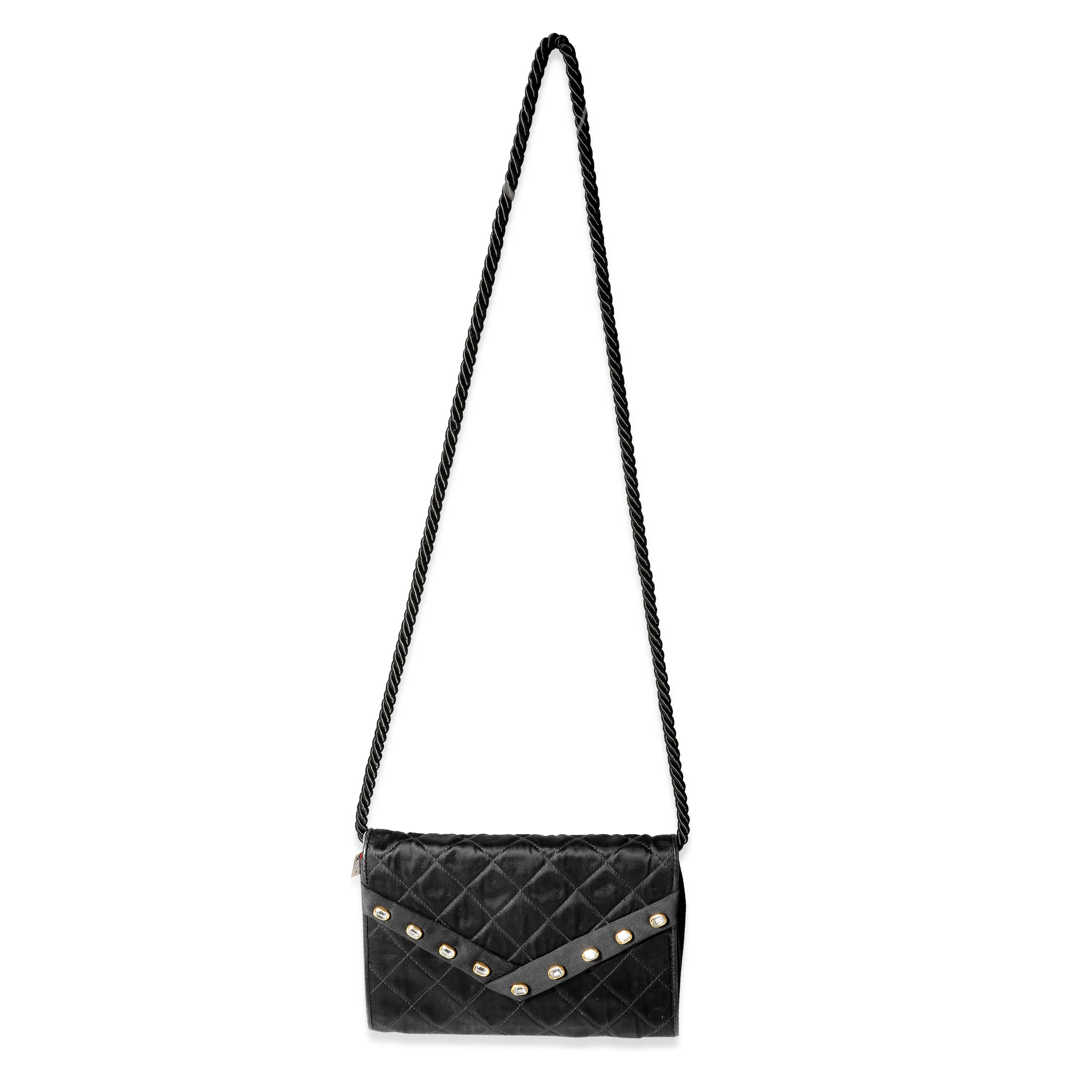 Chanel Vintage Black Quilted Satin Embellished Evening Bag - Image 8