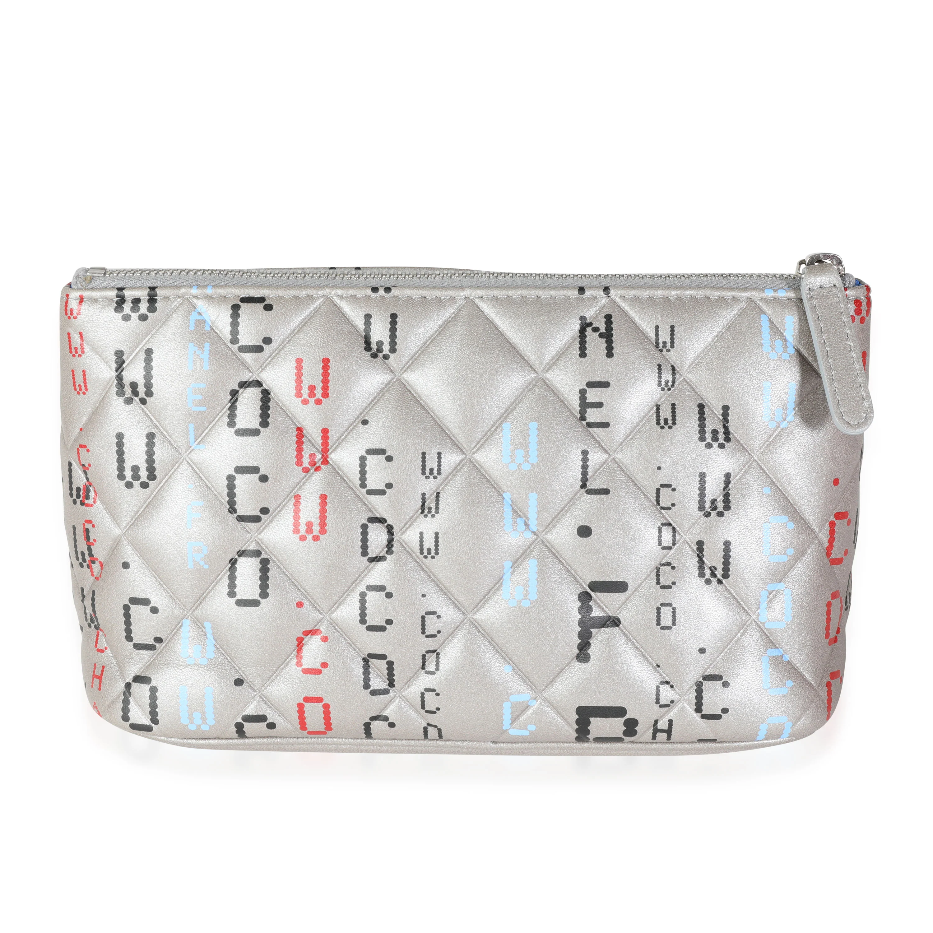 Chanel Limited Edition Silver Quilted Lambskin Data Center Print Zip Pouch - Image 3