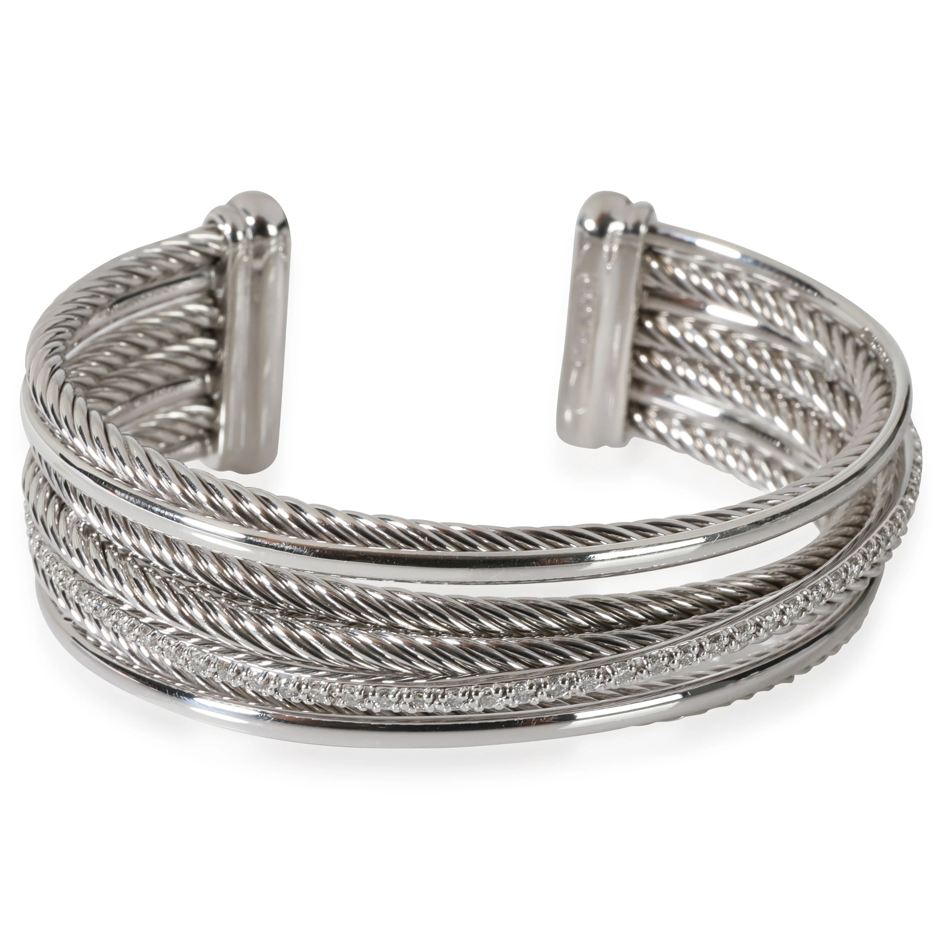 David Yurman Crossover Diamond Cuff in Sterling Silver 0.65 CTW