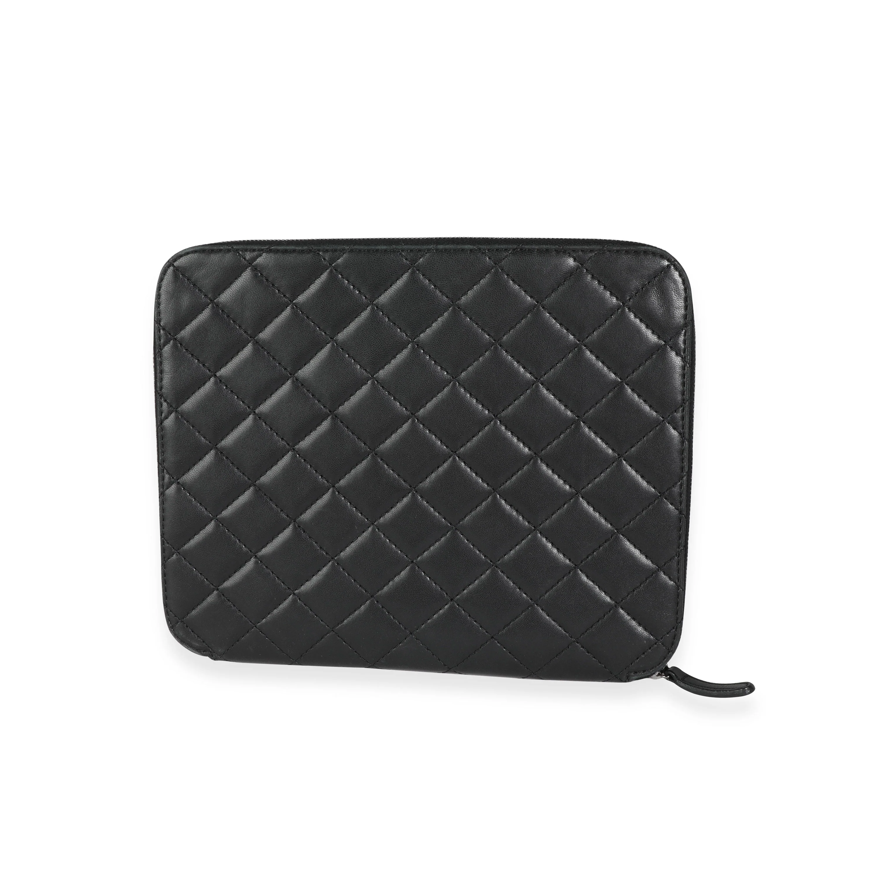 Chanel Black Quilted Lambskin Double Pocket Zip Around iPad Case - Image 3