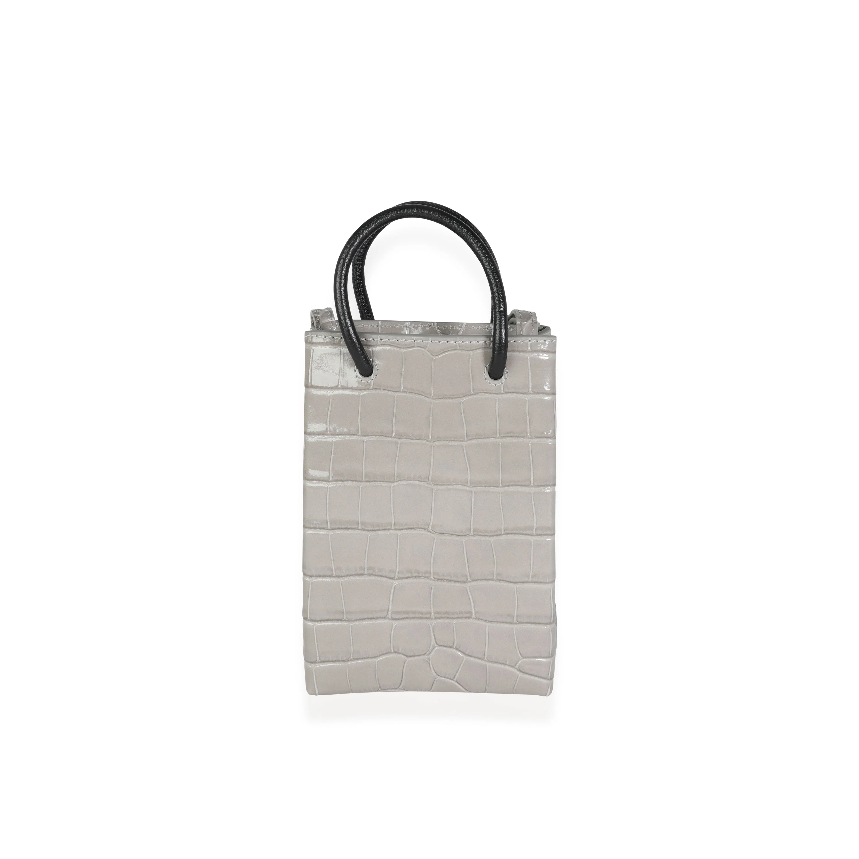 Steel Grey Crocodile Embossed Calfskin Shopping Phone Holder Tote - Image 3